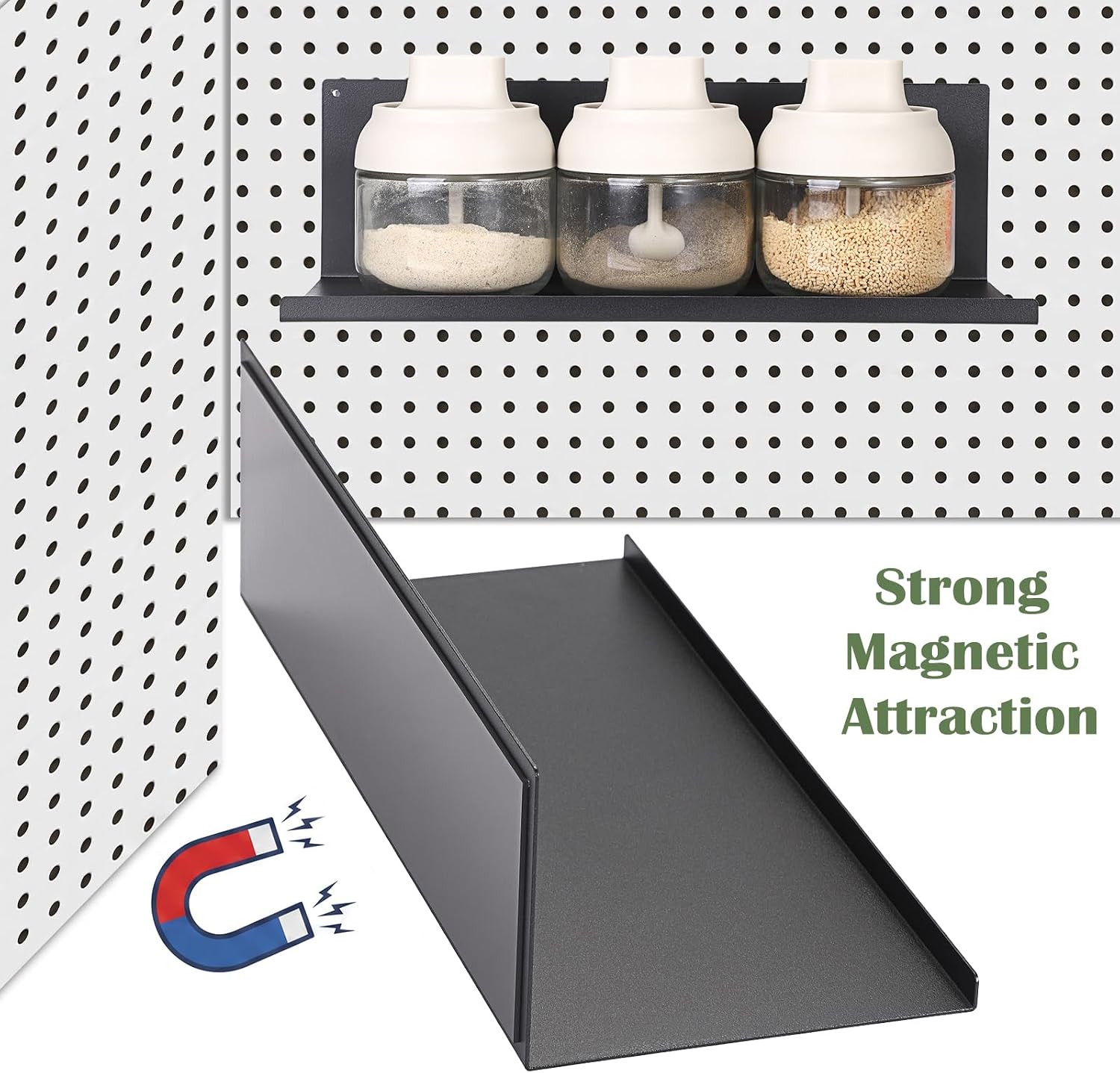 6 Pack Metal Magnetic Spice Rack for Refrigerator Magnet Shelf with 1 Lip