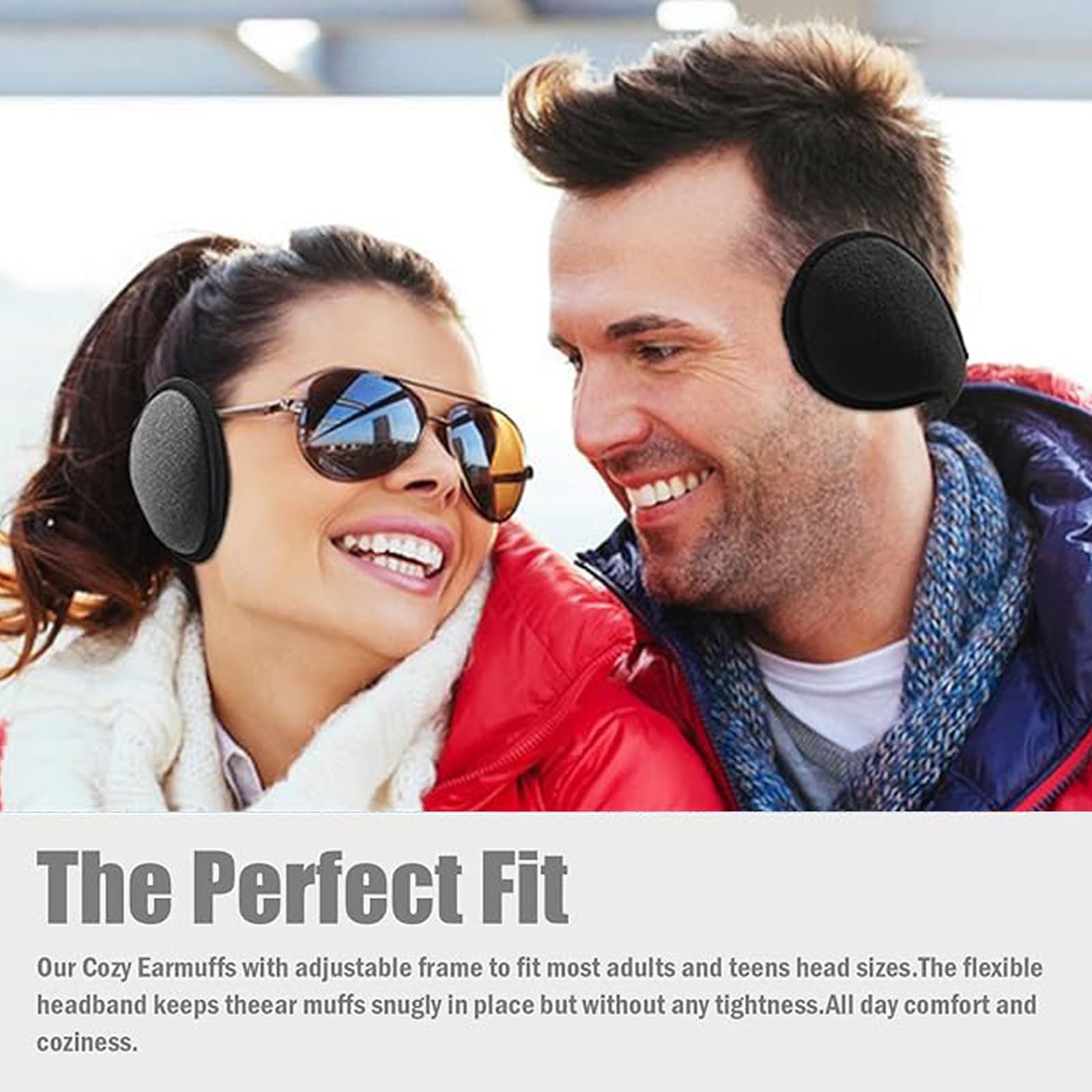 MOAZIFI 2 Stück Winter Ohrenwärmer Herren, Ohrenwärmer Damen, Ohrenschützer Wind, Verstellbar Ohrwärmer, Für Herren Damen Stricken Ohrenschützer Ear Warmers Earmuffs Für Outdoor(Grau, Schwarz)