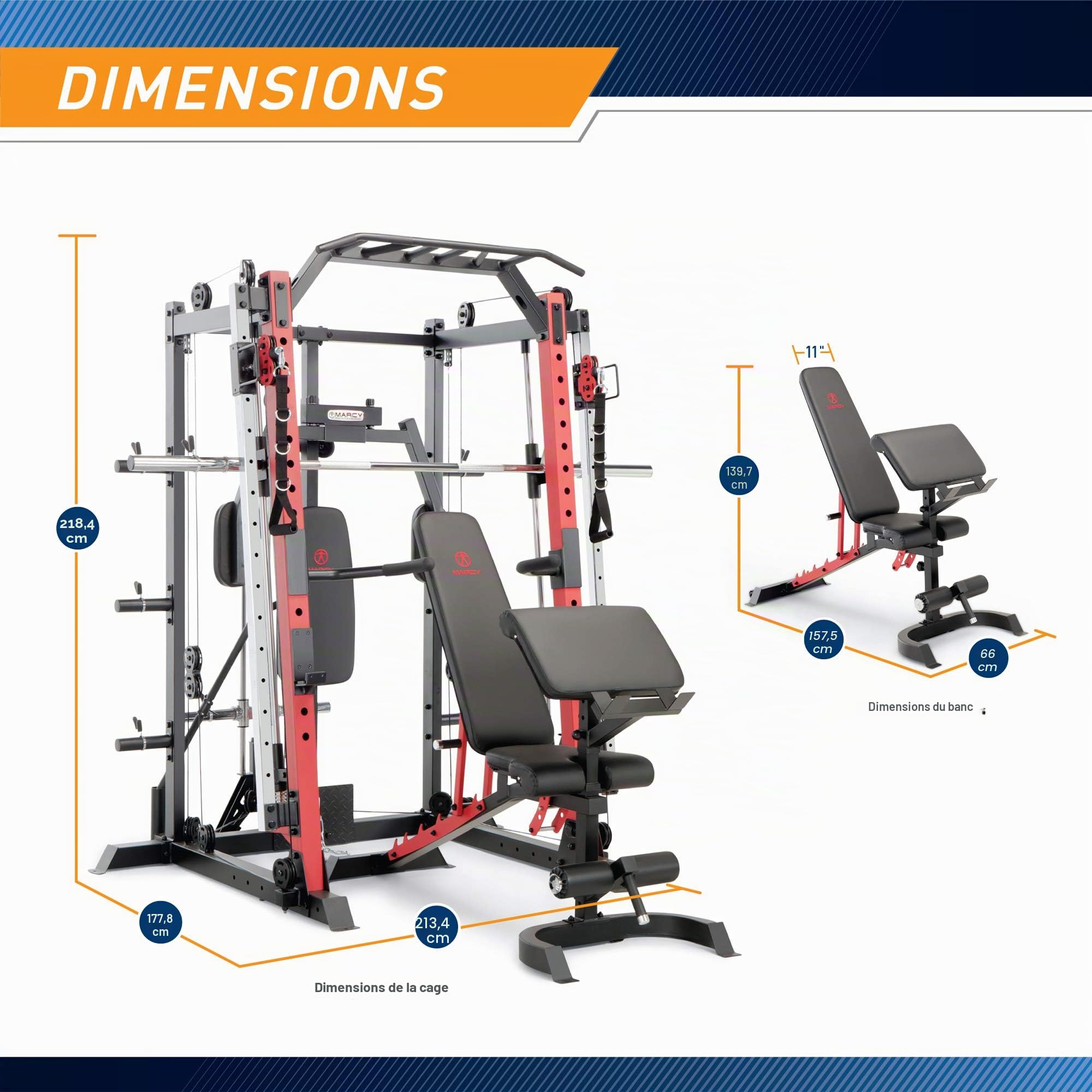 MARCY Smith Machine Cage de musculation multifonction pour entraînement à domicile avec barre de traction autoportante et station de rotation