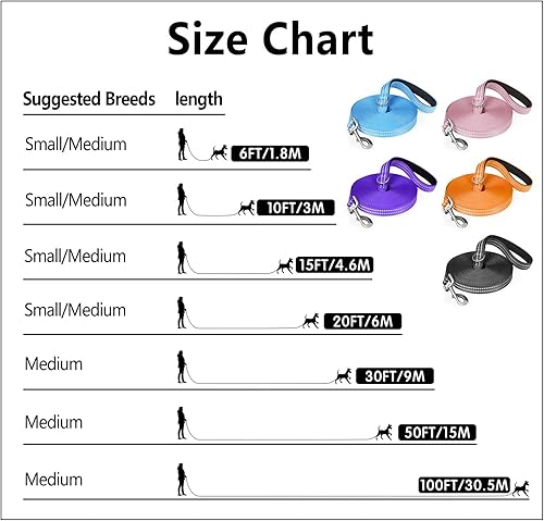 Miniatura 9 de XiaZ - Correa larga de entrenamiento para perro, correas de entrenamiento de 1015203050100 pies de largo para perros, correa de entrenamiento para
