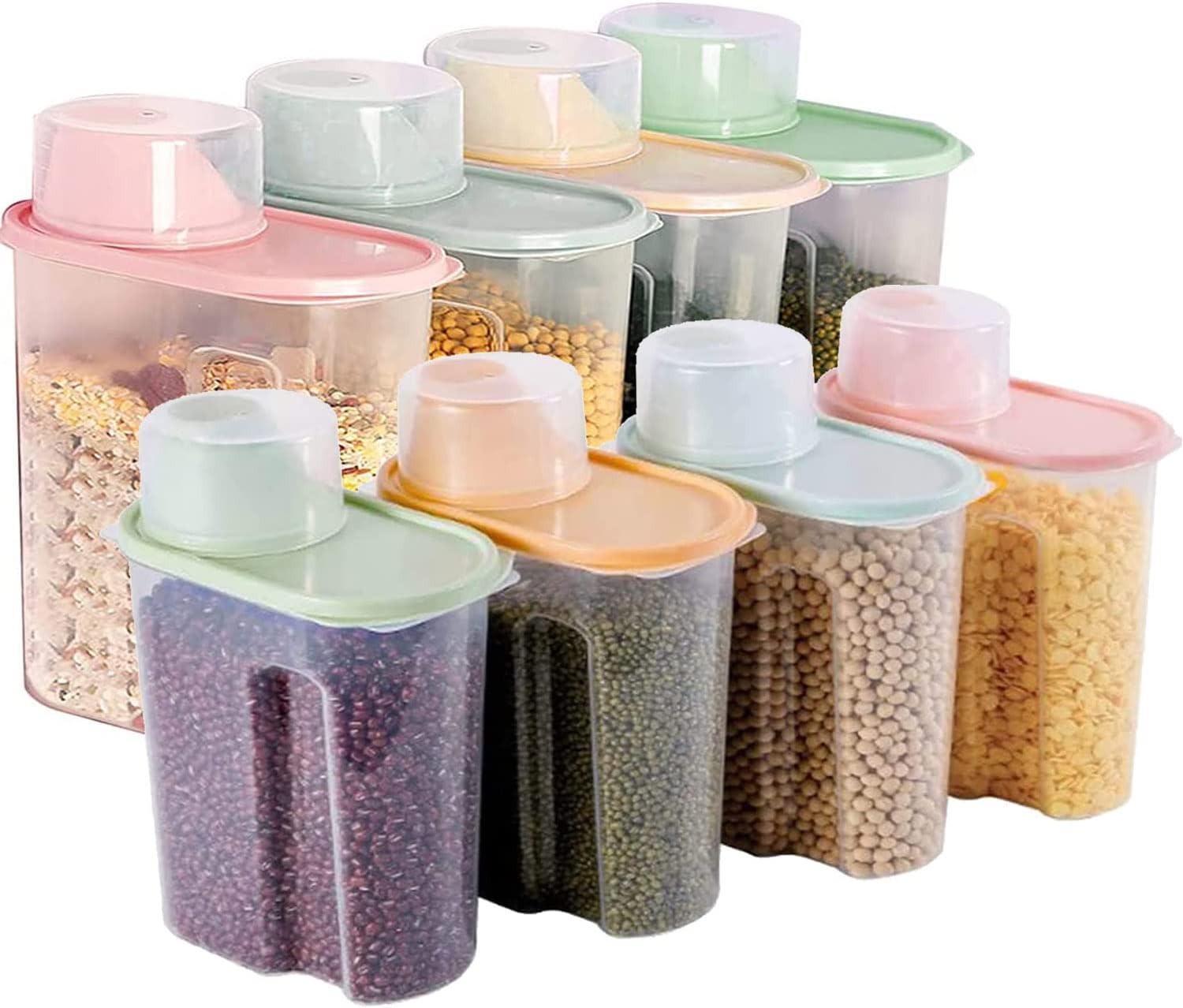 PREMIFY 8Pcs Cereal Containers Set |4pcs 2.5L + 4pcs 2L Capacity Airtight Food Storage Container | BPA Free Plastic Rice Storage Bin/Dispenser + Measuring Cup & Pour Spout