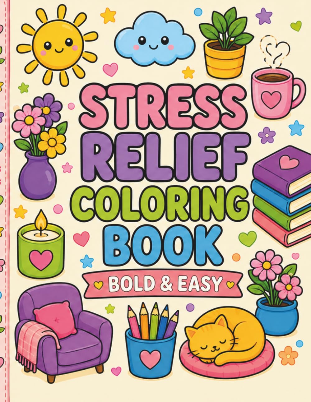 Stress Relief Coloring Book: Bold & Easy Cozy Designs for Relaxing Coloring Fun