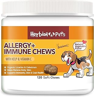 Herbion Pets Allergy + Immune Chews with Kelp & Vitamin C, 120 Soft Chews – Supports Immunity, Skin & Coat Health – Reliev...
