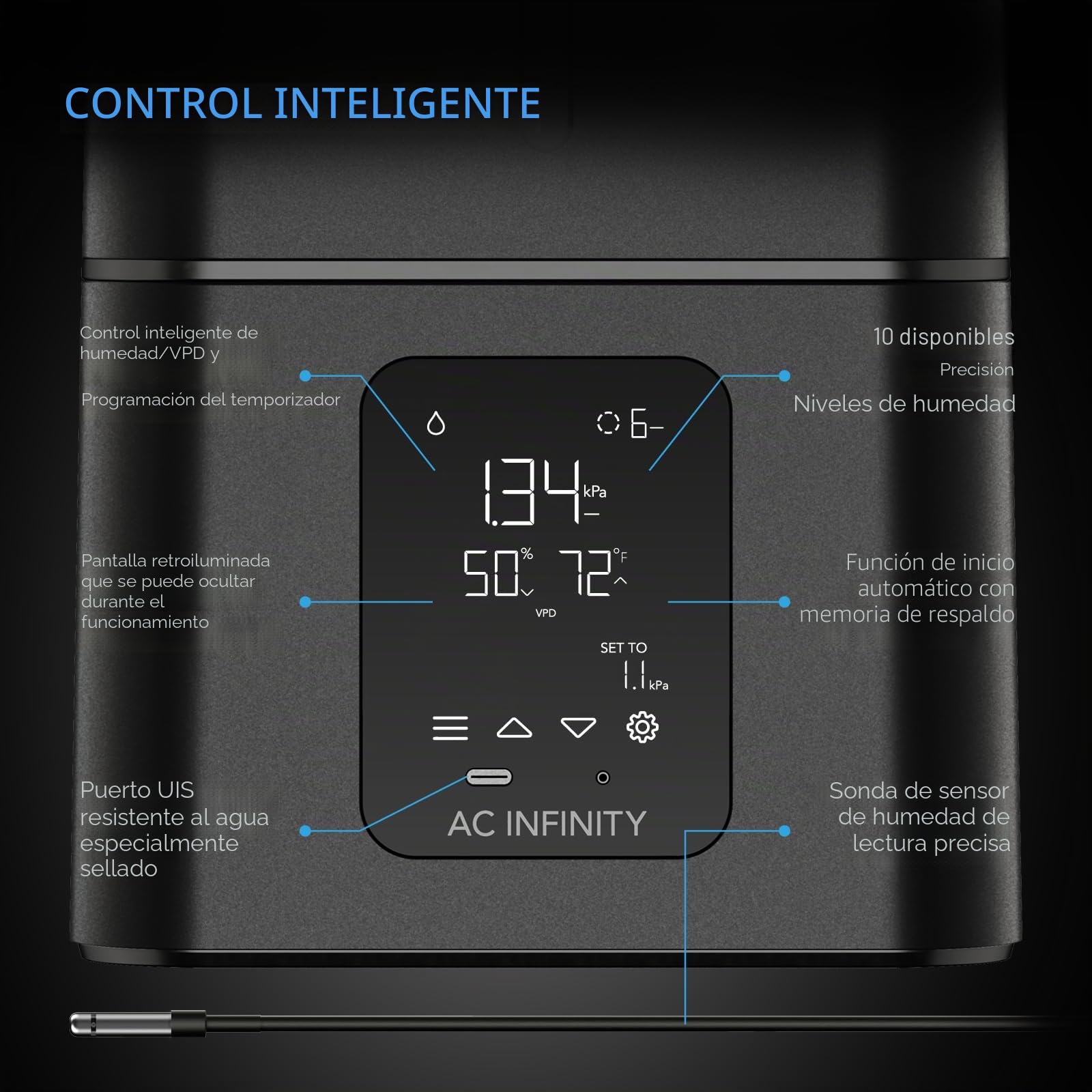 AC Infinity CLOUDFORGE T7, Humidificador de plantas de 15 litros con controlador inteligente integrado, programación de equilibrio de humedad, humidificador de habitación interior de grado comercial