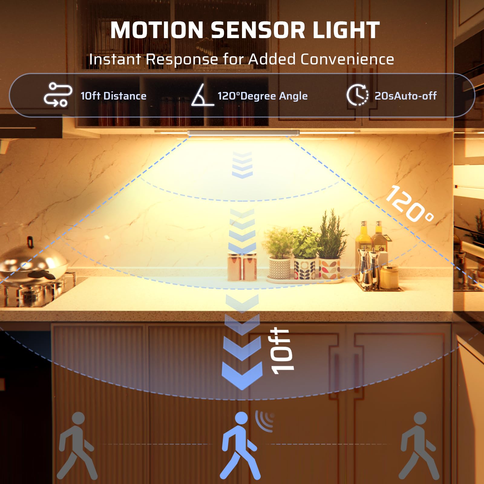 5 paquetes de iluminación debajo del gabinete, luz con sensor de movimiento de 10 pulgadas para interiores, luces de clóset recargables de 1800 maAh para cocina, escaleras