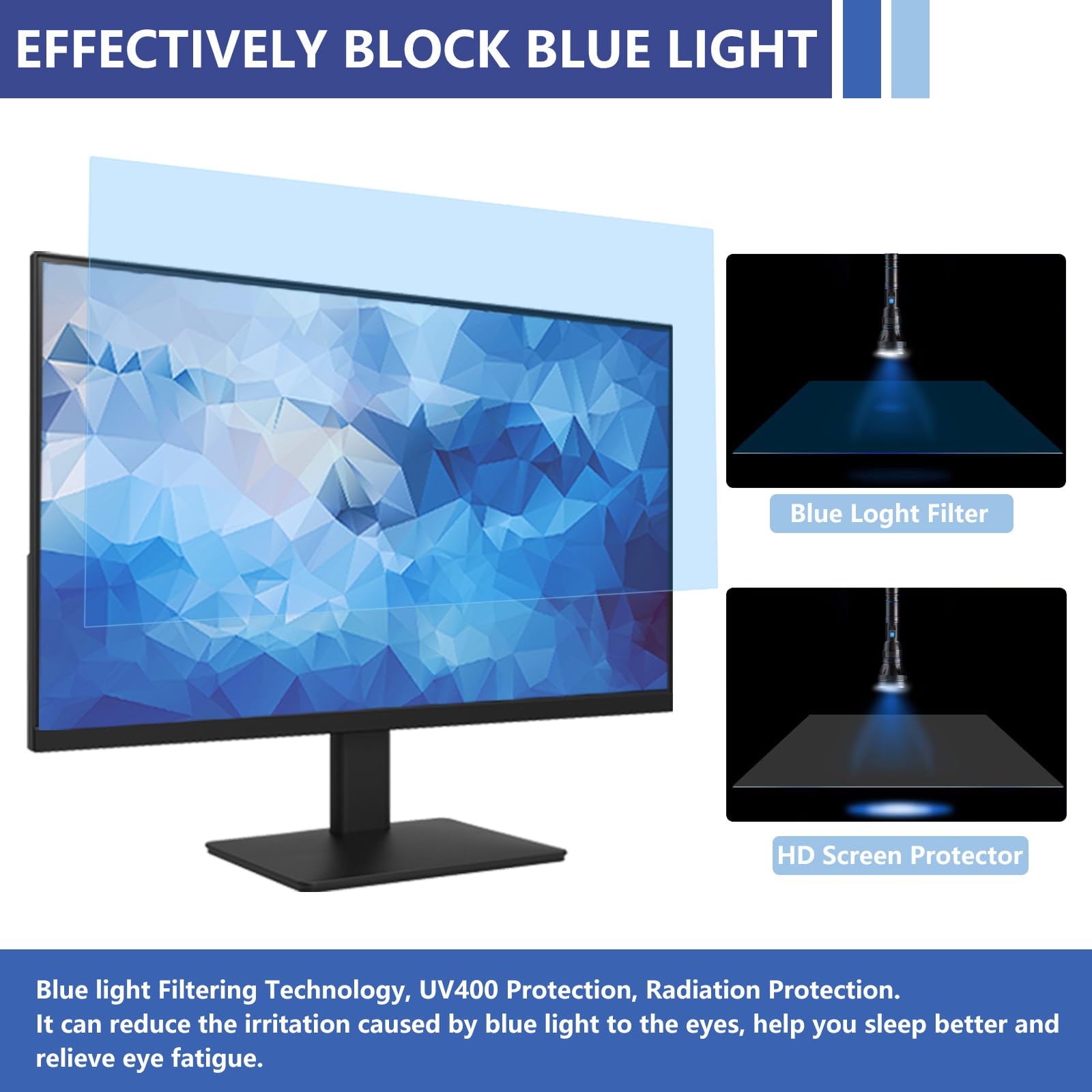 Filtr niebieskiego światła 24", do monitora o proporcjach obrazu 16:10, blokująca niebieskie światło, ochrona wyświetlacza, ochrona ekranu, ochrona oczu, zdejmowana folia ochronna na
