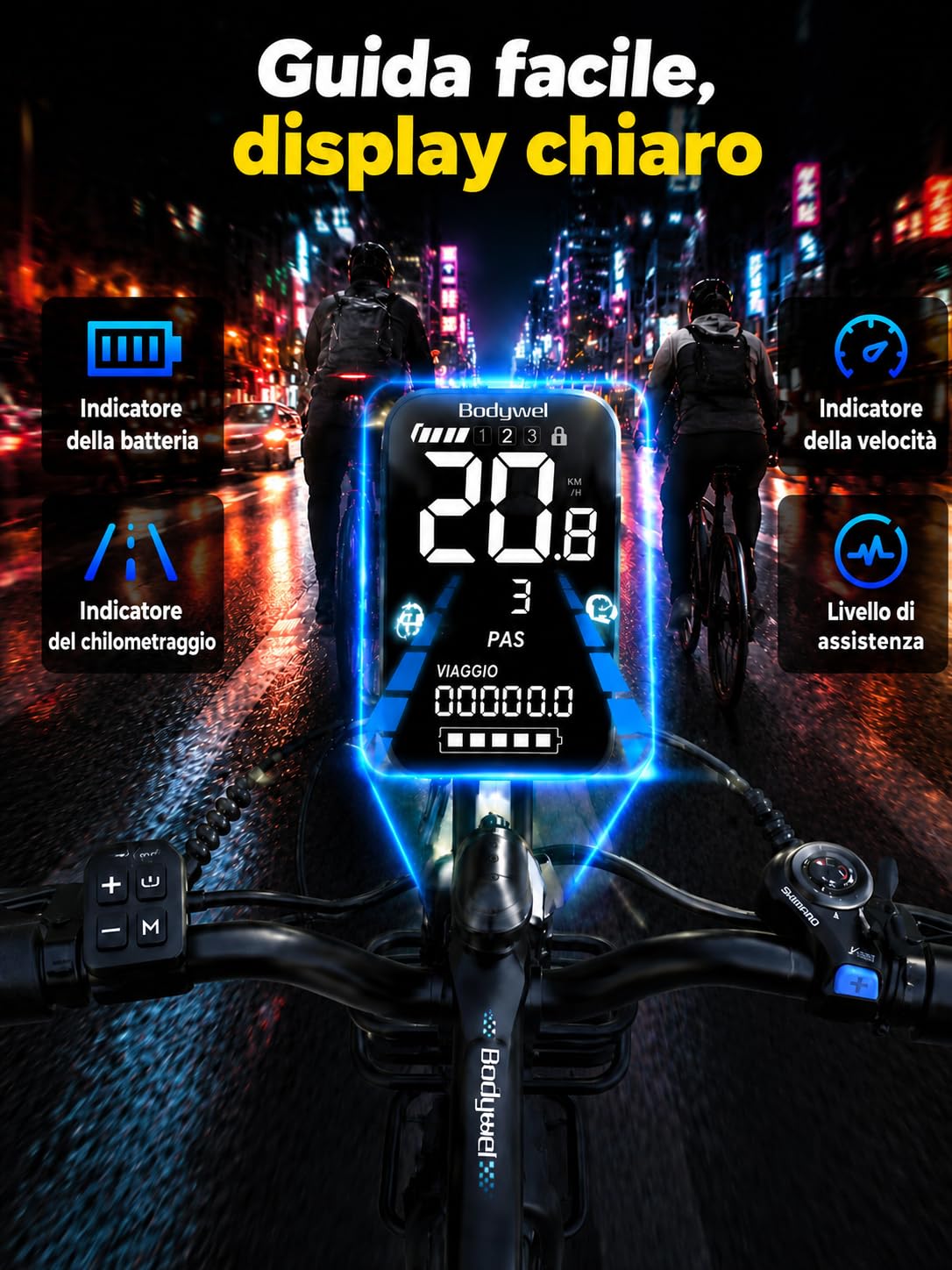 Bodywel D6 Bici Elettrica Adulto, 26x4 Fat Mountain E Bike Tutti i Terreni, Batteria 48V 15Ah, Motore 250W, 7 Velocità, Forcella Ammortizzata, Freni a Disco Idraulici e Telaio in Lega (Argento)