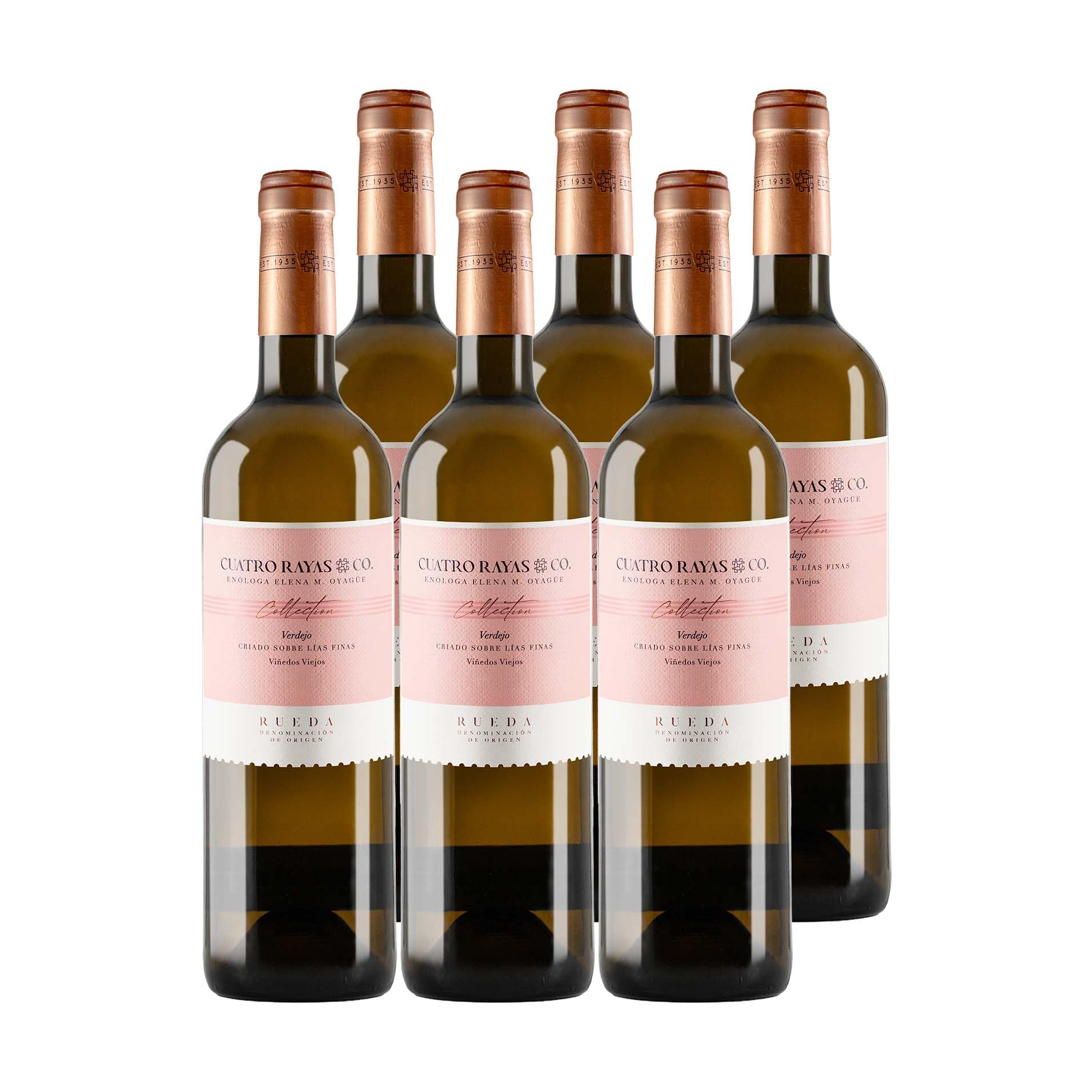 Cuatro Rayas Elena Collection Verdejo DO Rueda (6 Botellas x 750ml) | Vino blanco Verdejo sobre lías