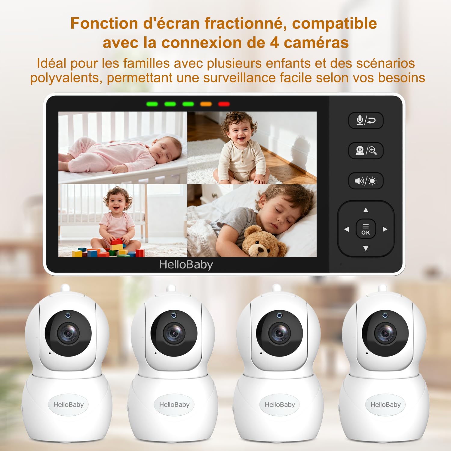HelloBaby Babyphone Bébé Moniteur avec Écran 5,5 Pouces, Caméra HD 720p IPS, sans WiFi, Pan-Tilt-Zoom, Communication Bidirectionnelle
