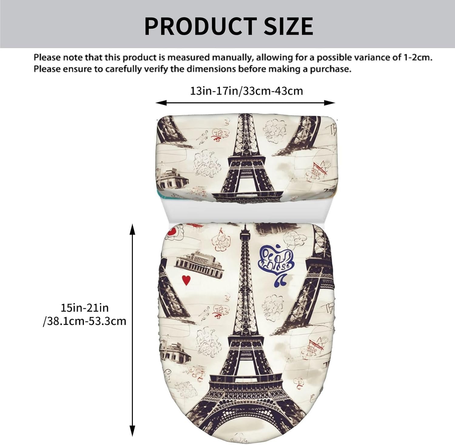 French Paris Tour Eiffel Tower Toilet Lid Covers Set Of 2, Super Soft Washable Toilet Cover Tank Covers With Elastic Edges Universal Fit For Home Toilet Seat Covers For Bathroom Accessories Decor image 2