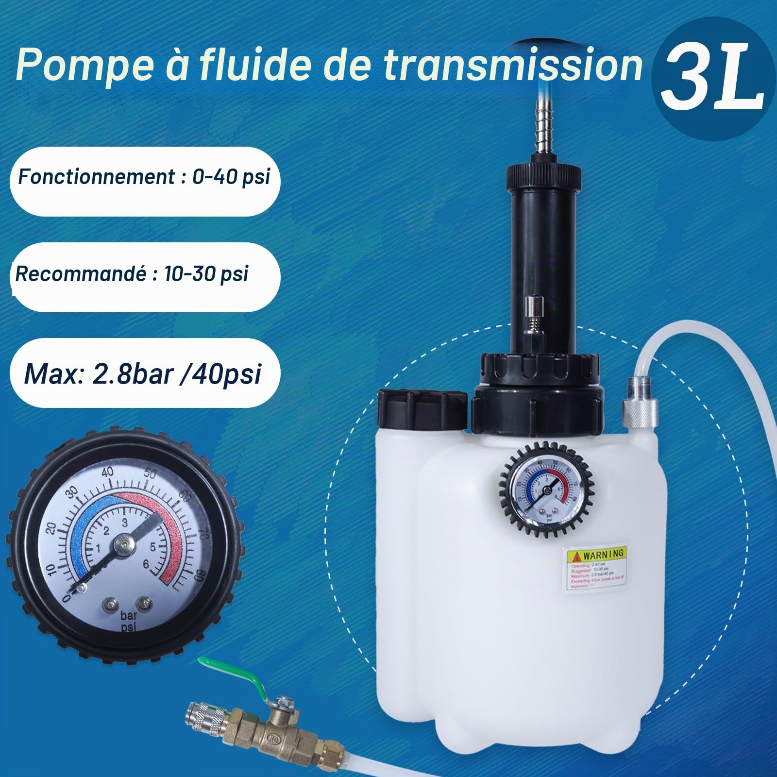 3L Pompe à Liquide de Transmission avec 12 adaptateurs ATF pour vidange et remplissage Compatible avec Ford, VW, Audi, BMW, Porsche, Skoda, Nissan, Honda, etc.