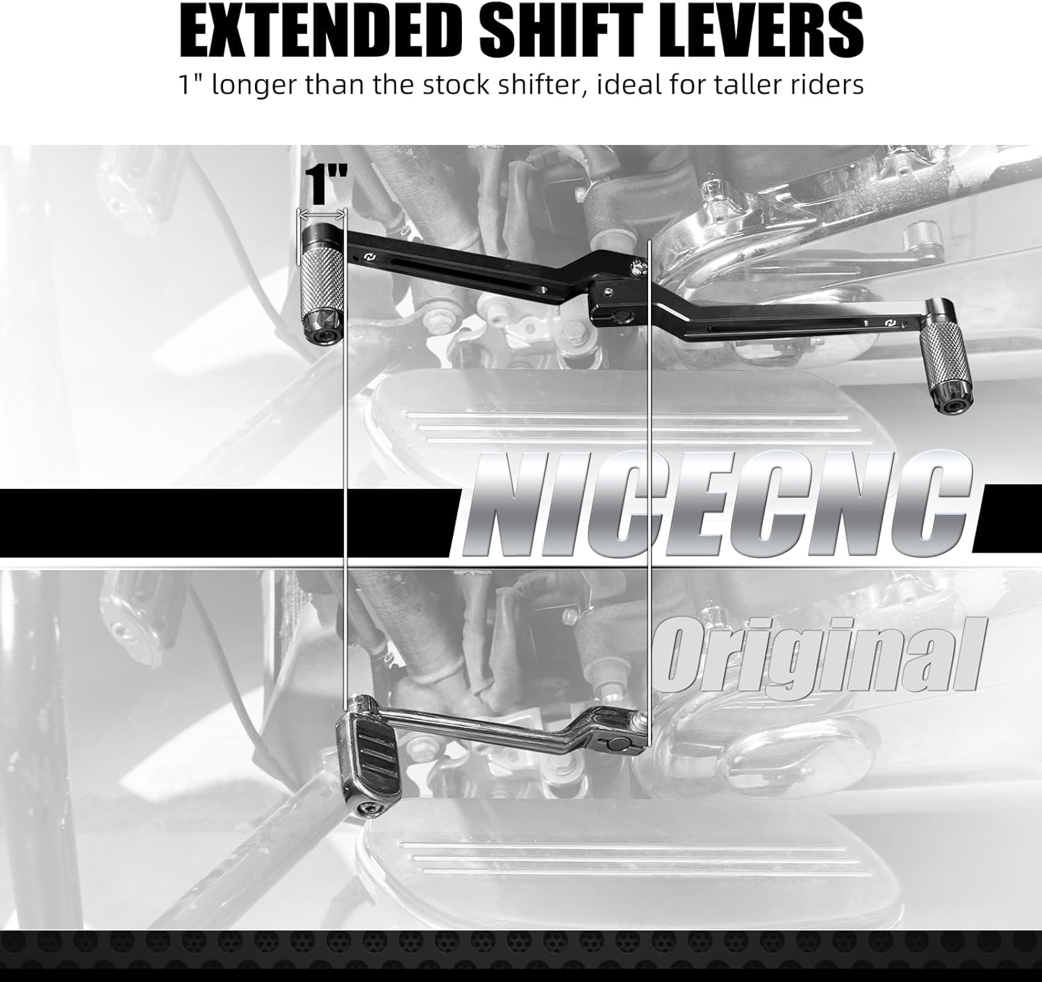 NICECNC Extended Shift Levers Extended Gear Lever Aluminum CNC Black Compatible with Harley Road Glide Limited FLTRK 2020-2024, Replacement for 33895-82E, See Fitments