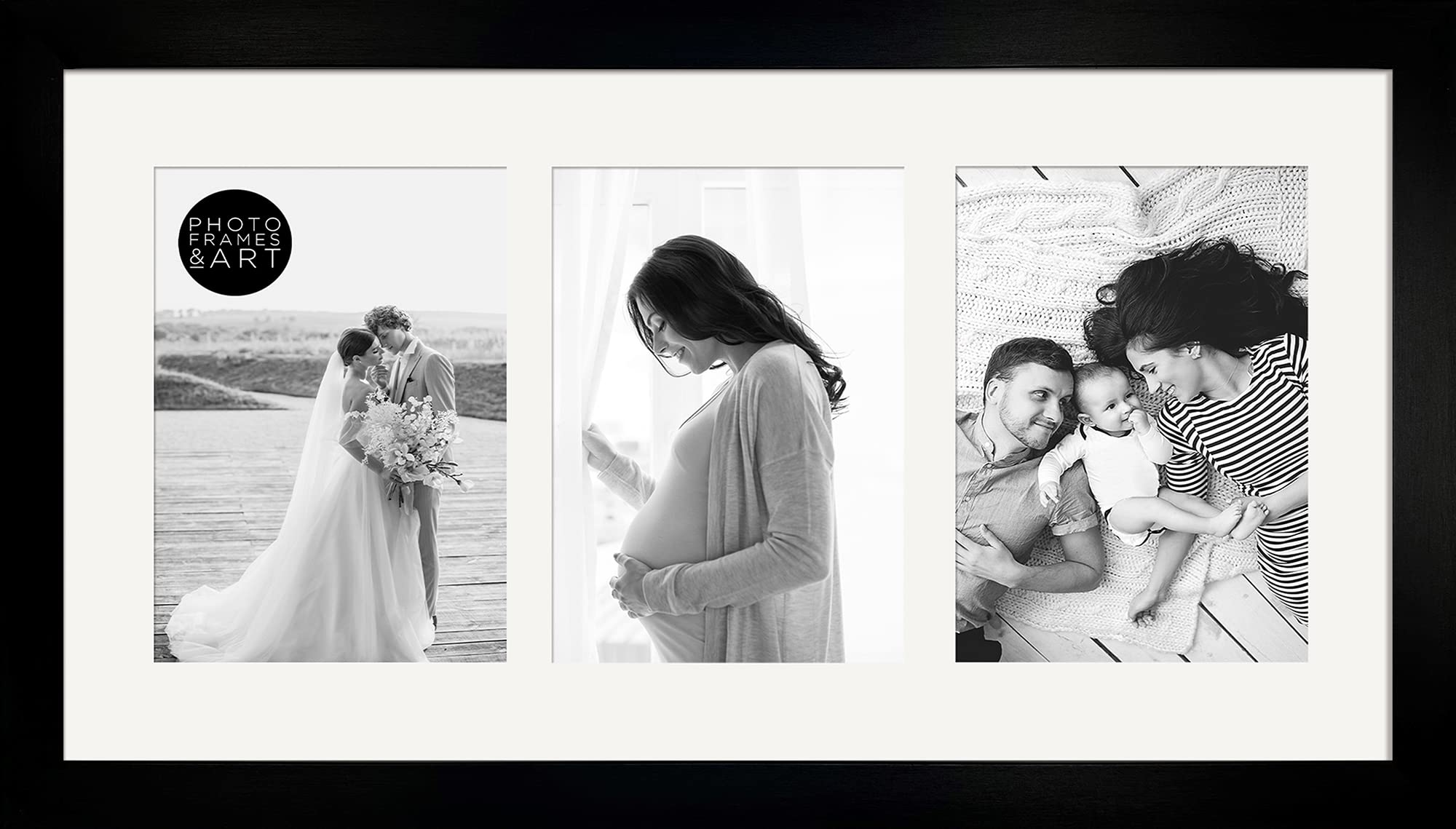 pf+a REAL GLASS 21x11 For x3 7x5 Photos - Multi Frame 7x5 - Black Collage Picture Frame For 3 Photos