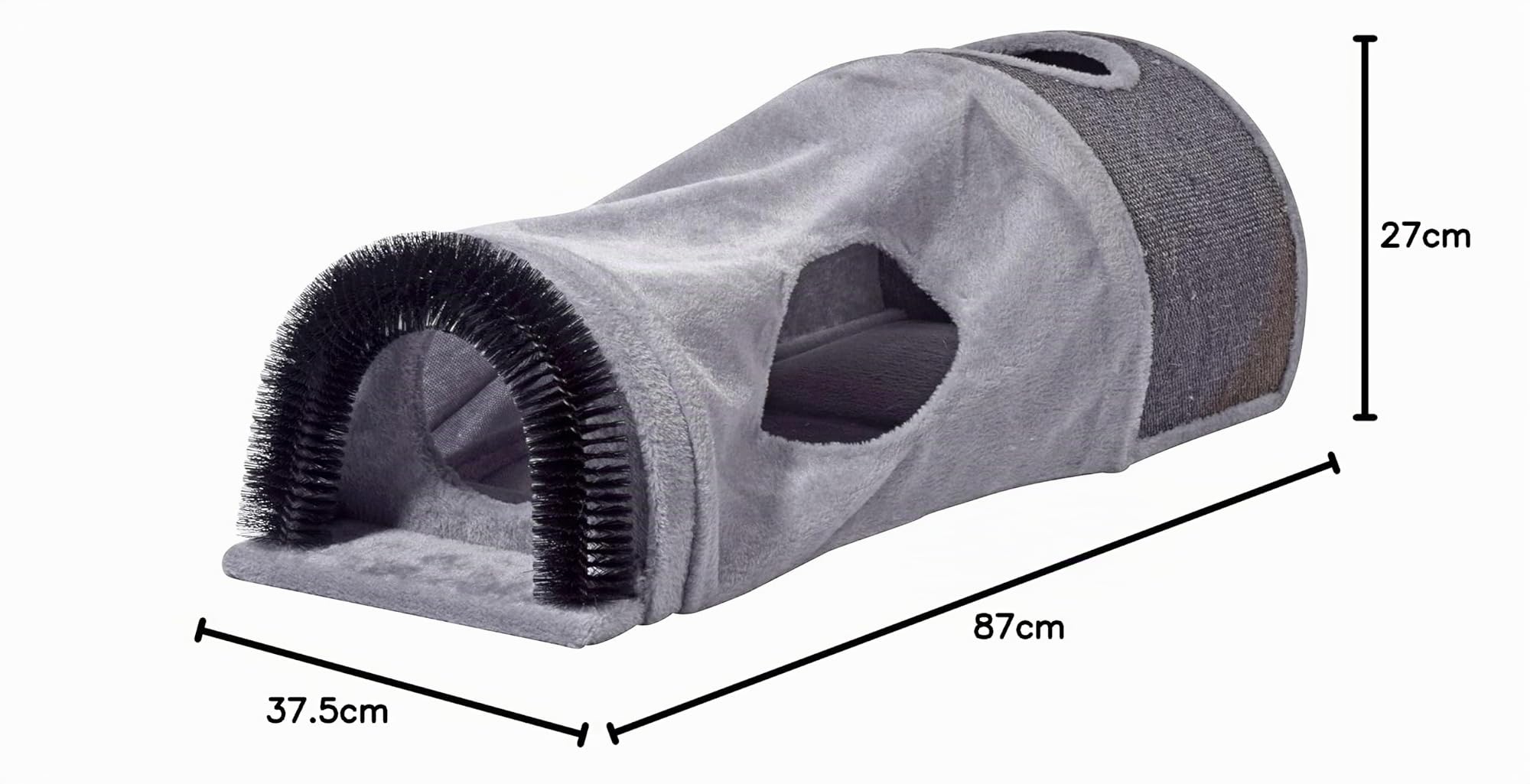 dobar® 43408FSCe Faltbare Katzenhöhle - Katzentunnel - Kratzfläche & Spielball - Spieltunnel Plüsch und Sial - Kuschelhöhle für Katzen - Kratzbaum - Indoor - 87 x 37,5 x 27 cm - Grau
