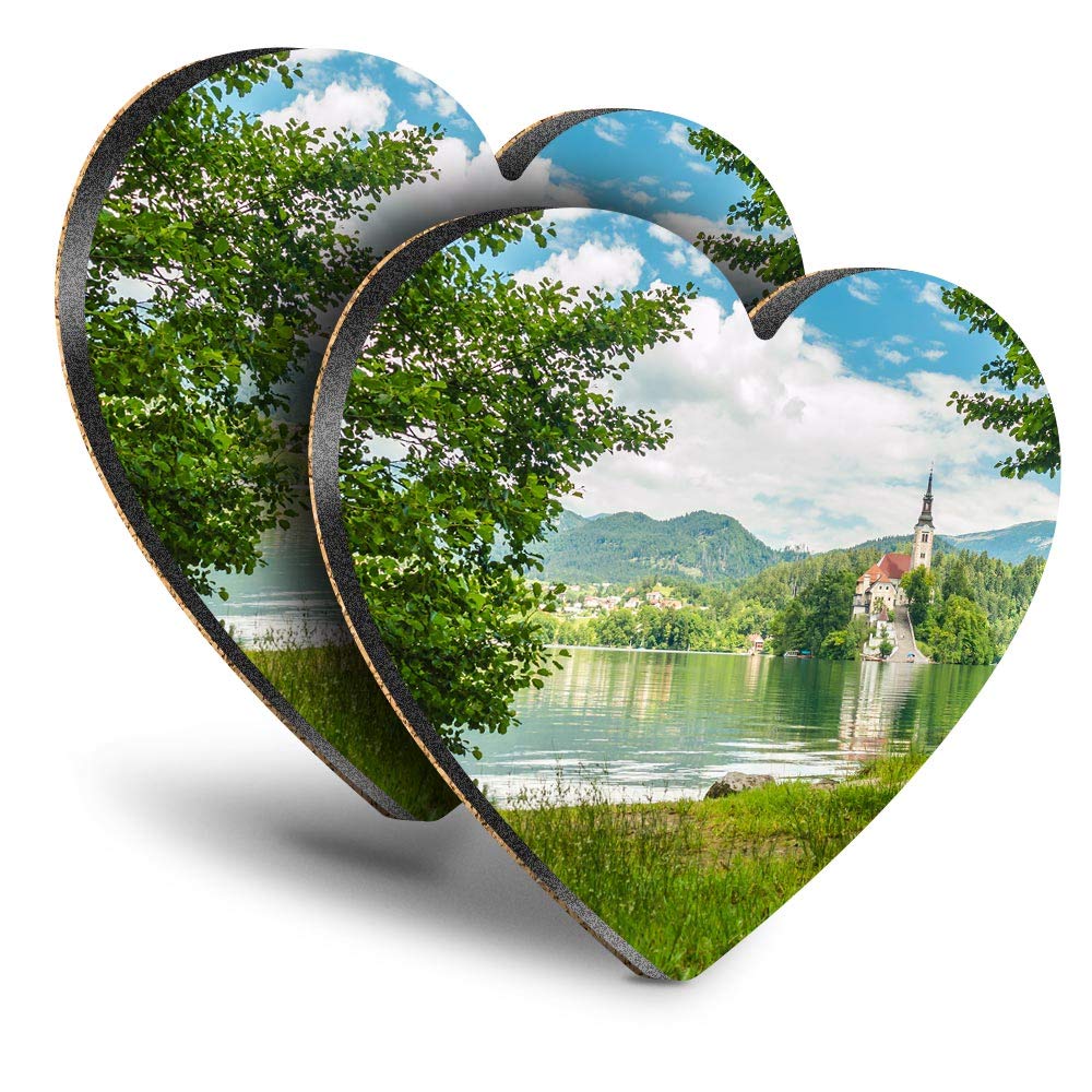Destination Vinyl ltd Great Coasters (Set of 2) Heart - Camping Bled Lake Slovenia Drink Glossy Coasters/Tabletop Protection for Any Table Type #44508