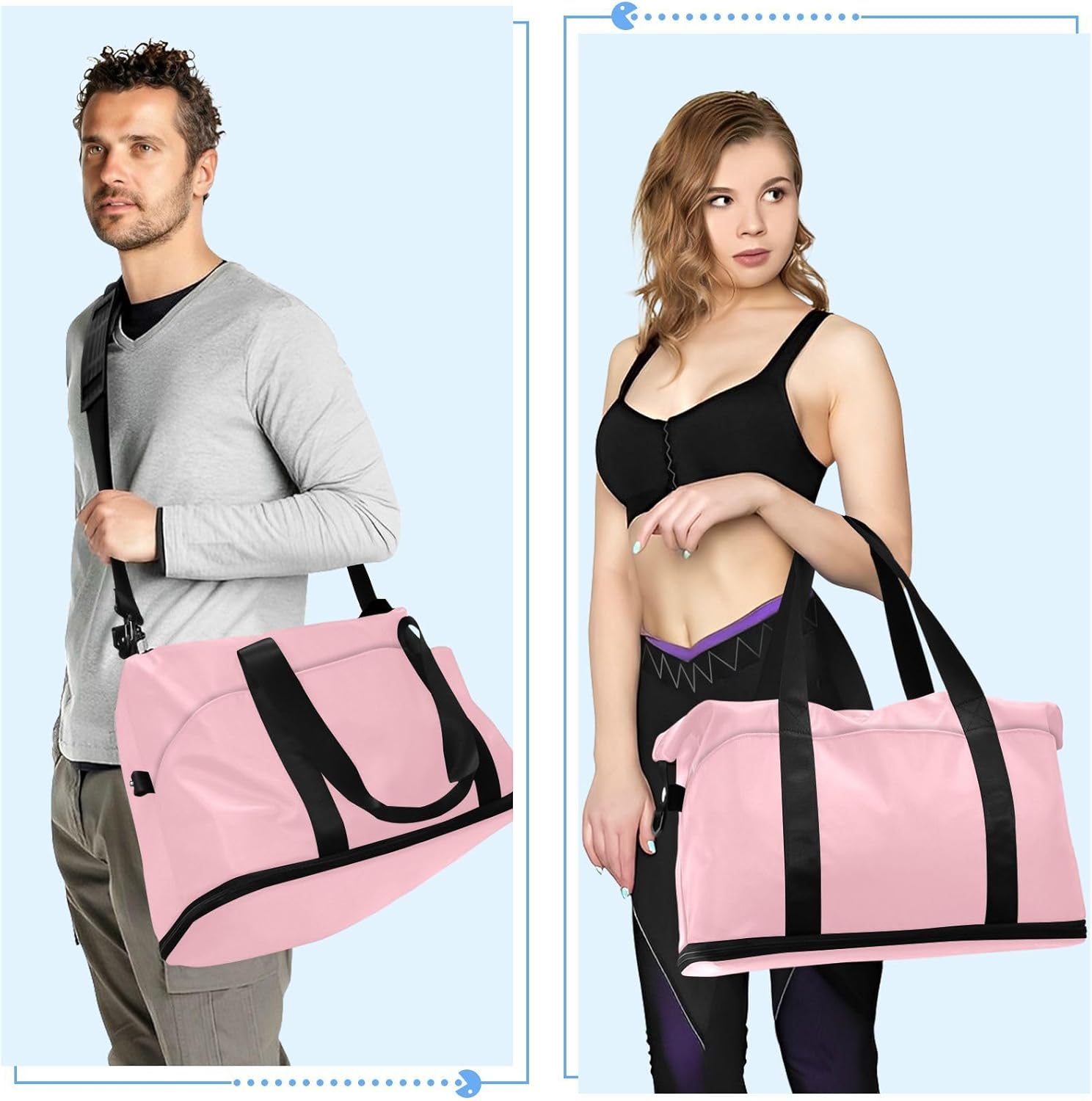 Pink Solid Color Pure Plain Large Bag Sports Gym Tote Bag with Adjustable Strap for Sports Foldable