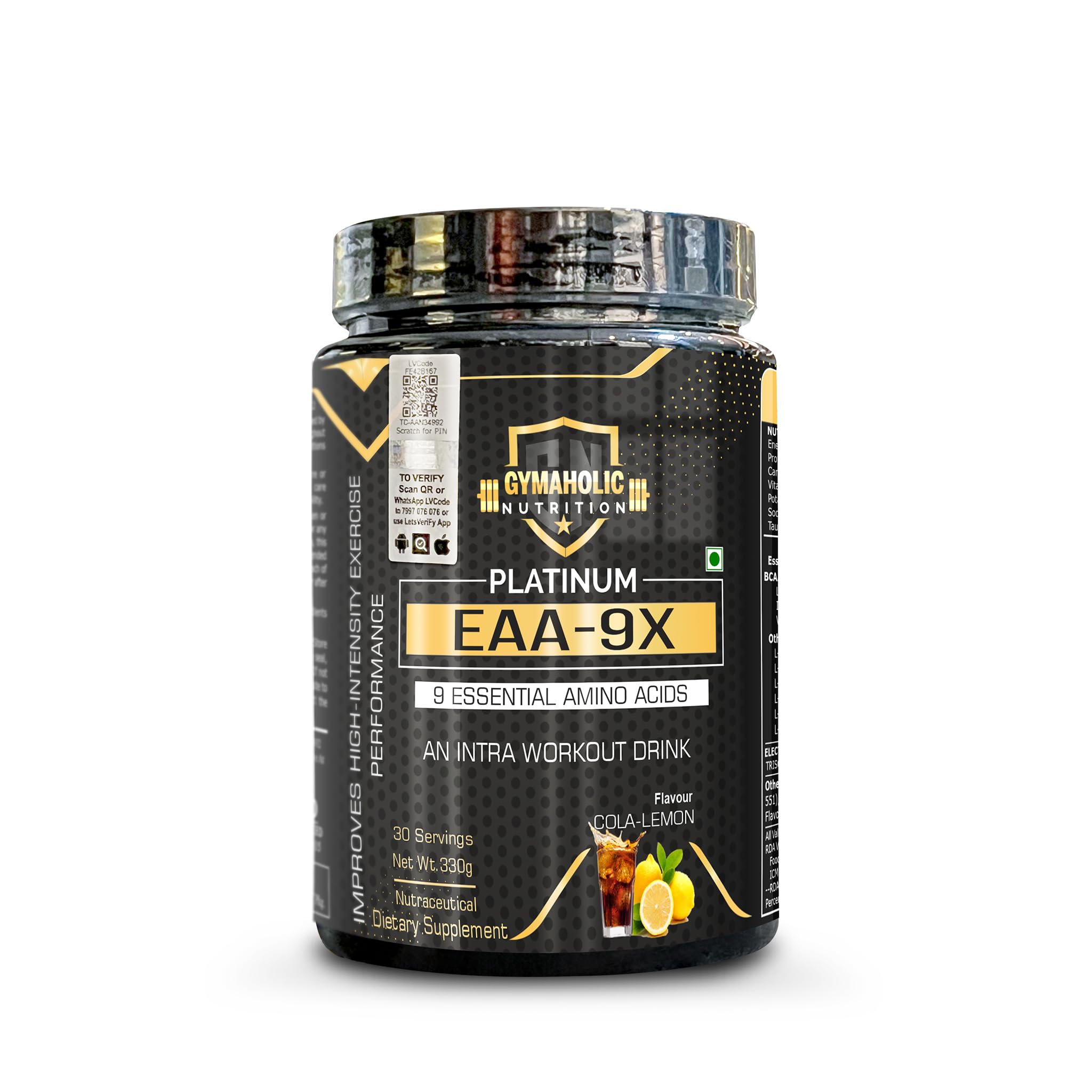 Gymaholic Nutrition EAA for Fast Muscle Recovery & Fat Loss, 300Gm - 30 servings (Cola)