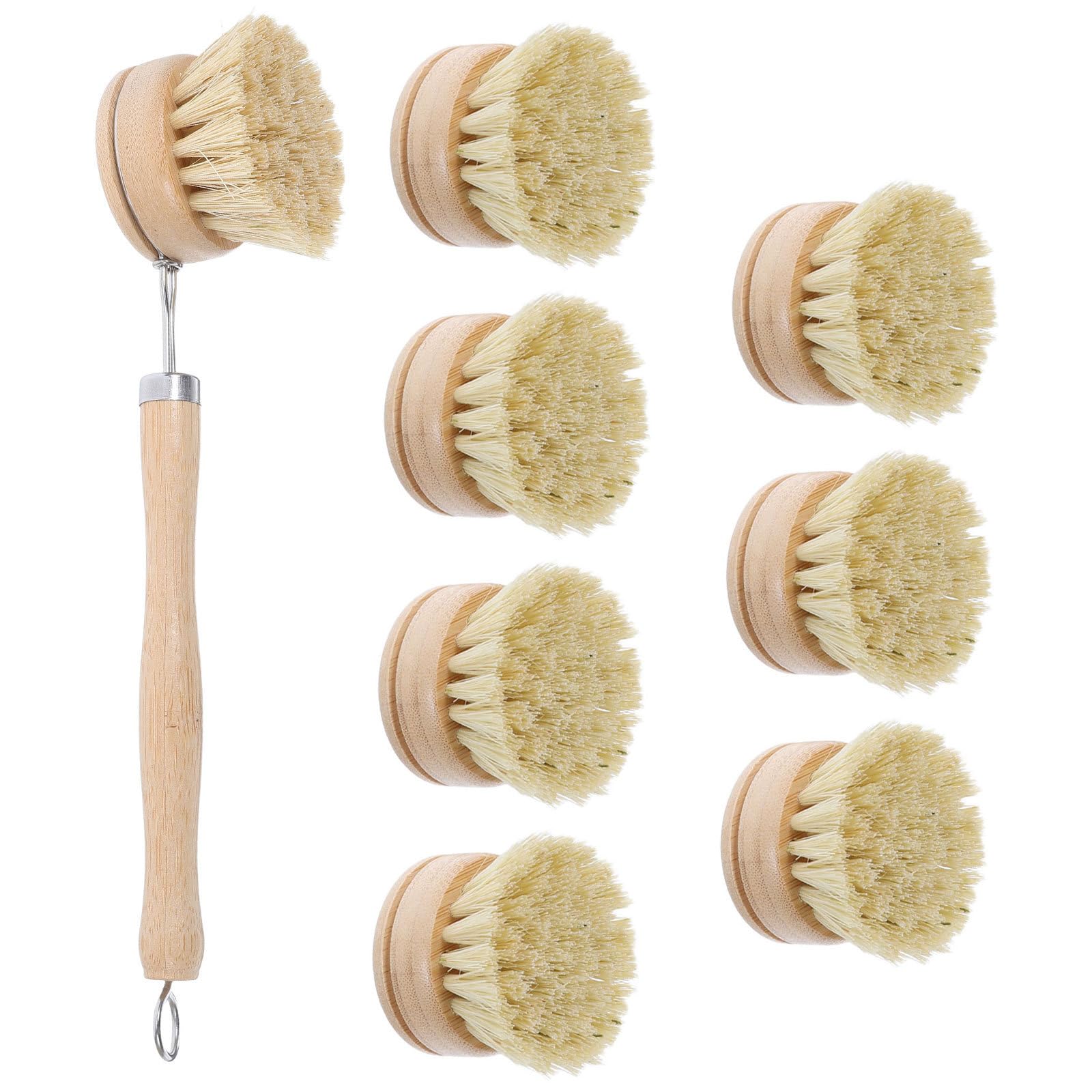 Kichvoe Juego de 8 cepillos para Fregar Platos con Cabezales de Repuesto, Cepillo para Limpiar sartenes con Mango de, Estropajo de Cocina para Lavar Platos, ollas y sartenes.