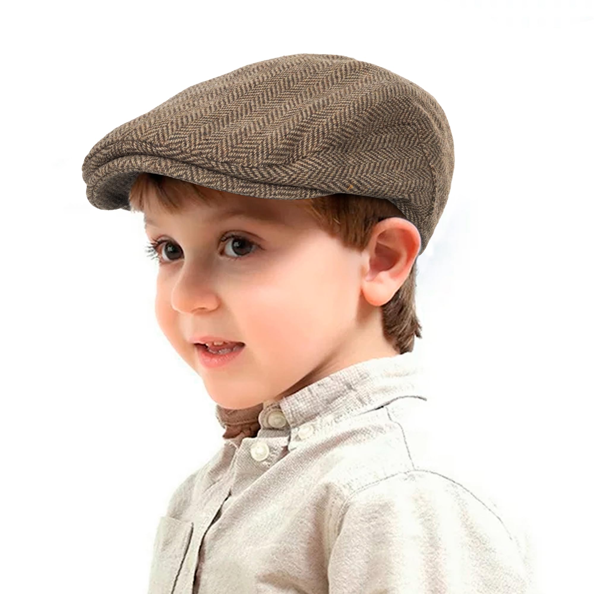 Kids Boys Wool Tweed Flat Newsboy Cap Pageboy Ivy Cap Vintage Cabbie Hat for Toddler Boys Girls(for 4 to 9 Years)