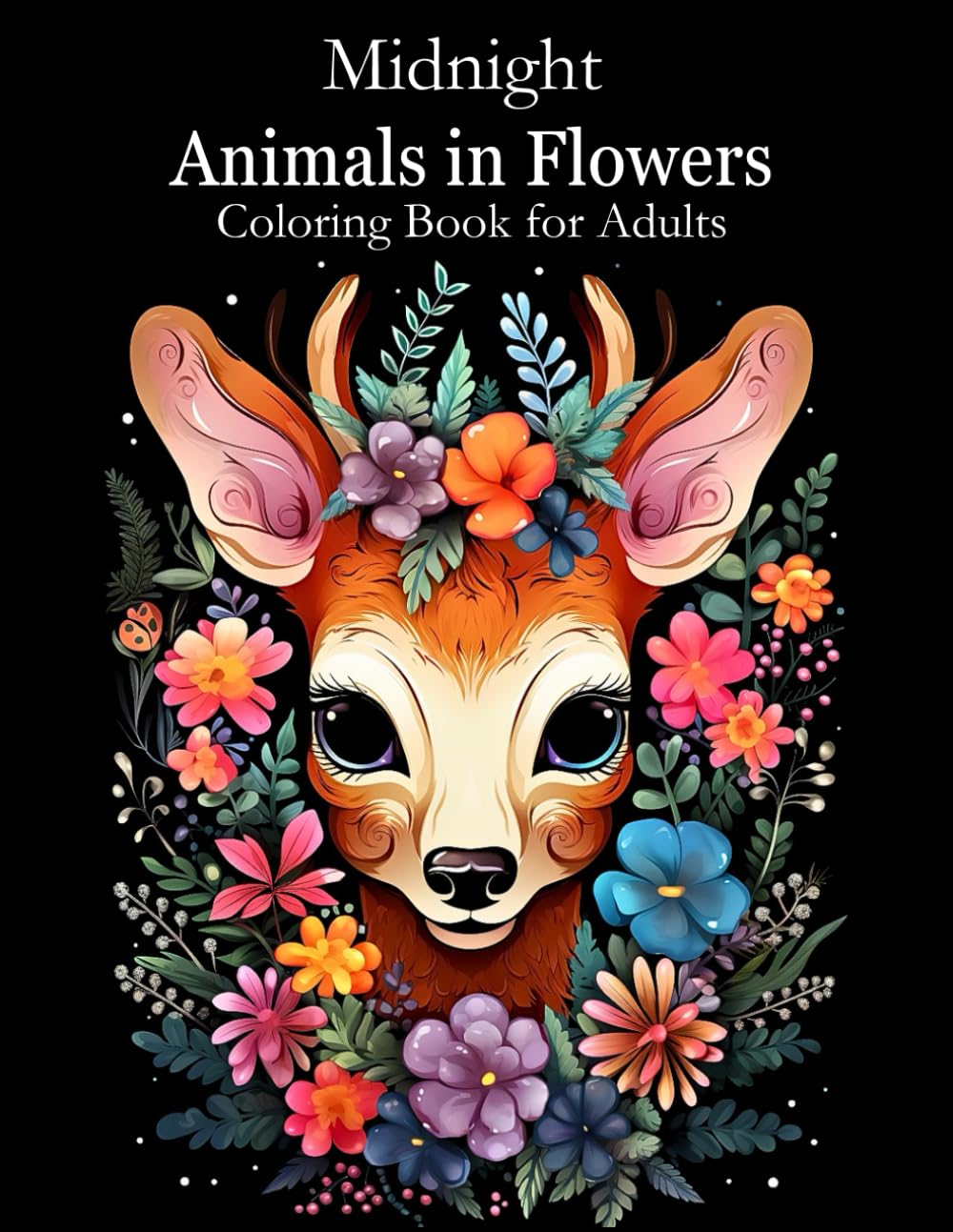 Midnight Animals in Flowers Coloring Book for Adults: Black Background Coloring Pages for Women - 100 Different Designs for Stress Relief and Relaxation