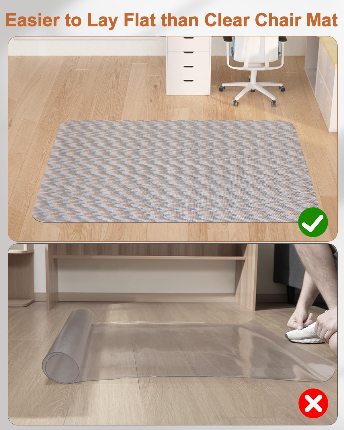 Blvornl Tapete para silla de oficina para suelo de madera dura, tapete de silla rodante para madera dura, protector de suelo duro antideslizante grande, tapete de escritorio de computadora resistente