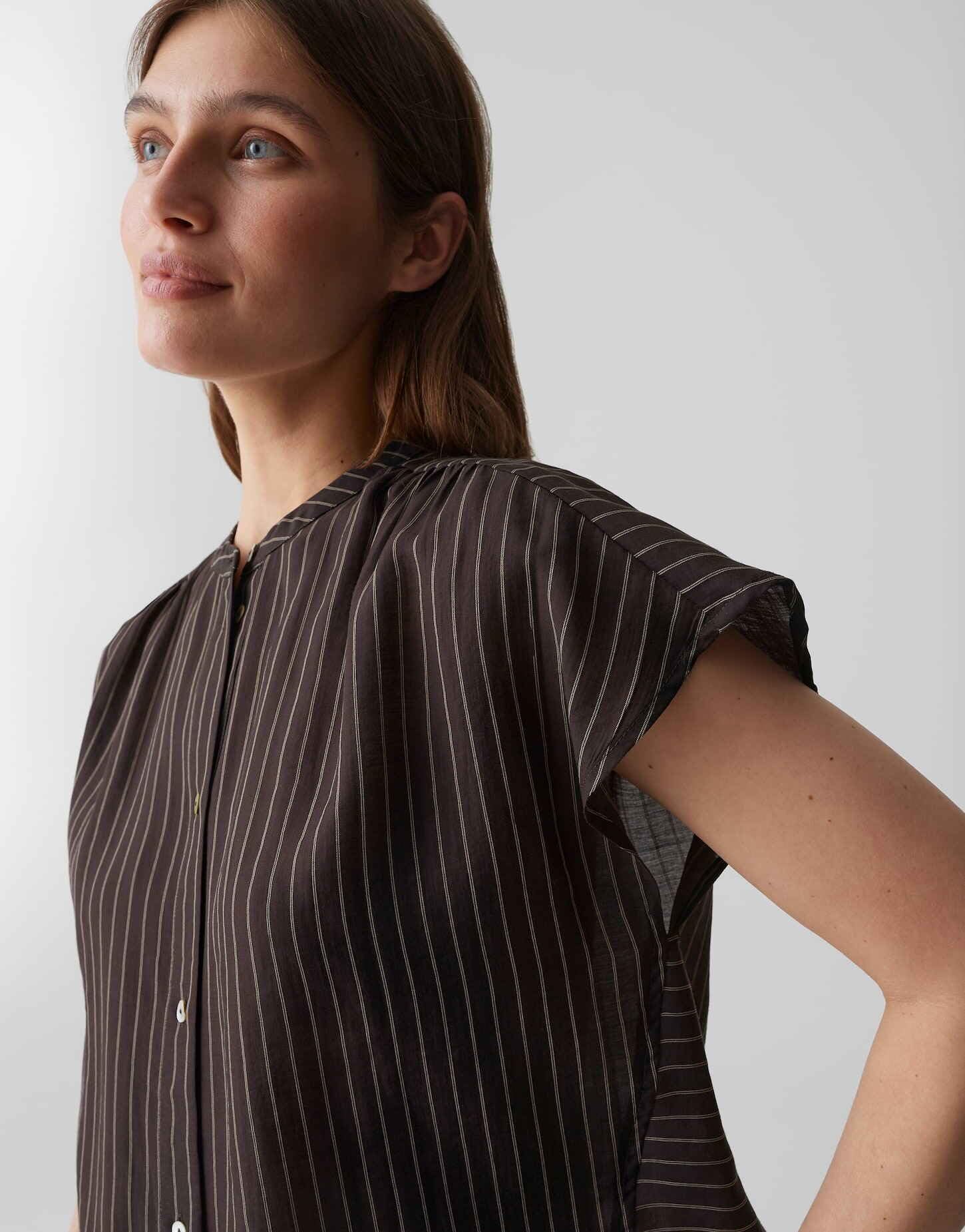 OPUS Damen Kurzarmbluse | Leichte Streifenbluse aus Lyocell Mix Regular Fit