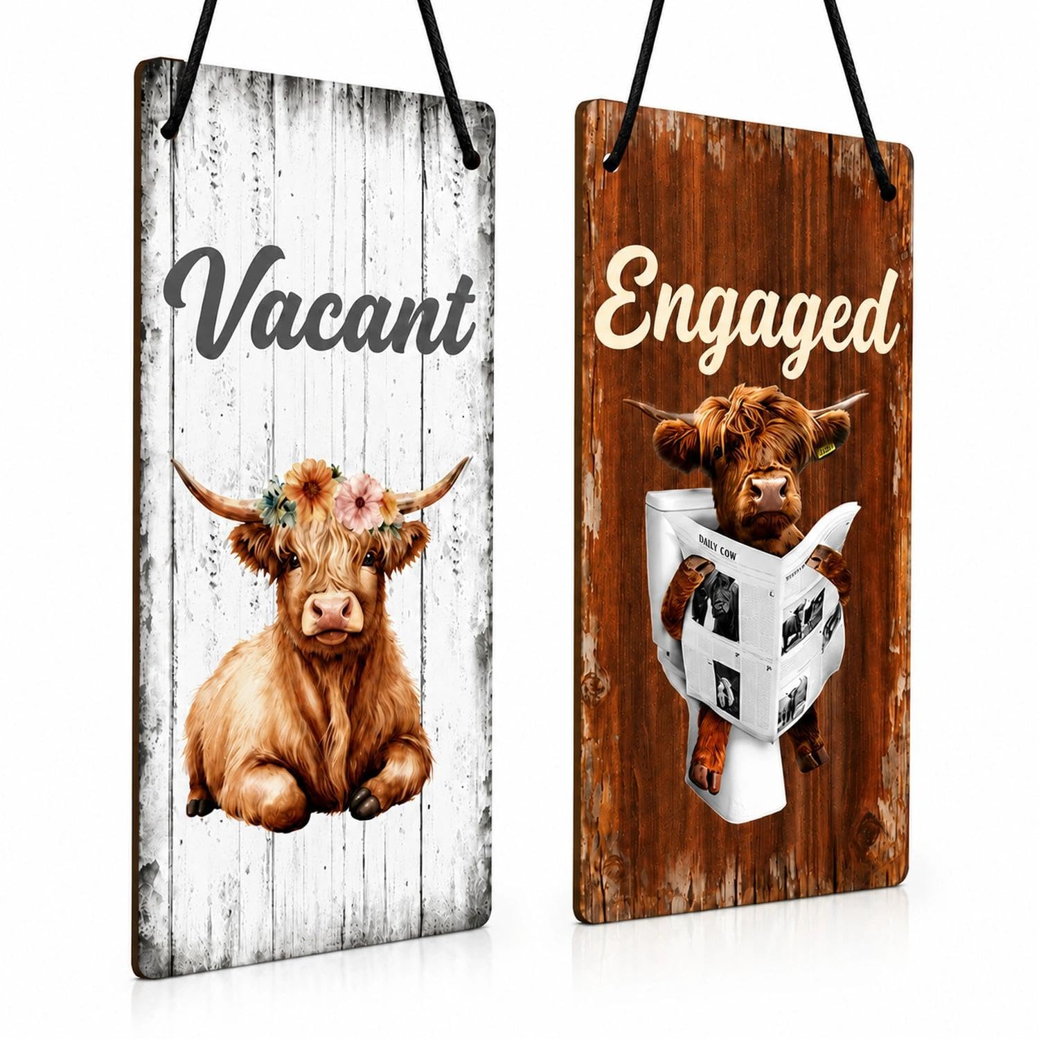 Vacant Occupied Door Sign, Highland Cow Double‑Sided Door Hanger