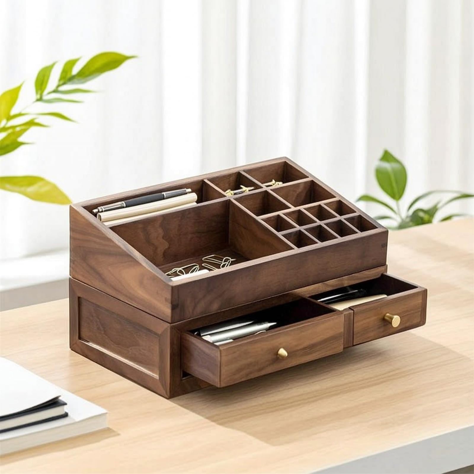 Armario de Cosméticos Organizador Caja Tocador Cajón Madera Latón con Compartimentos y Diseño Compacto Adecuado para Dormitorio Tocador Oficina
