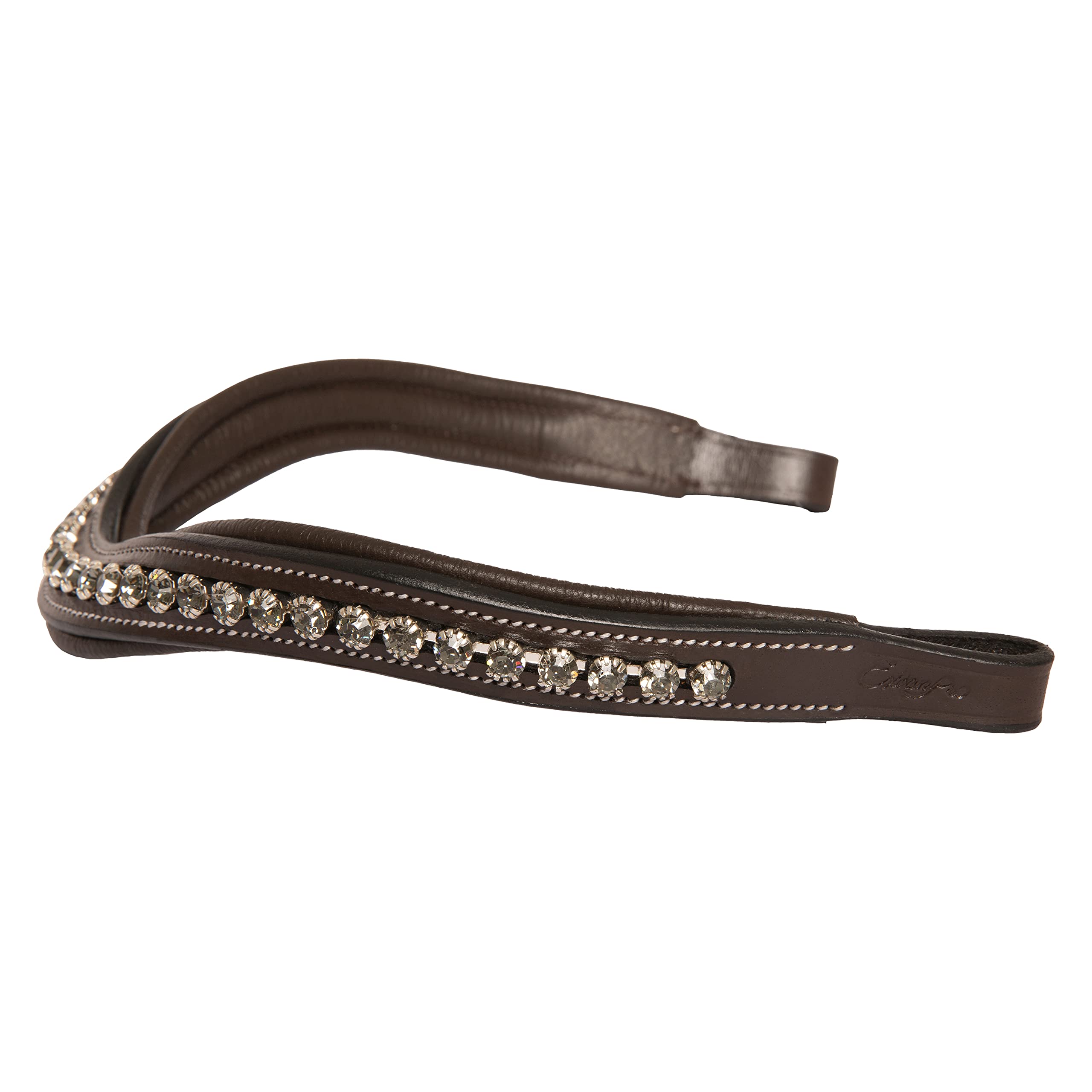 Exion Curved Crystal Browband For Horses U2013 Soft Padded Bling English Bridle Brow Band | Dressage, Show, Jumping | Black, Brown, Oak