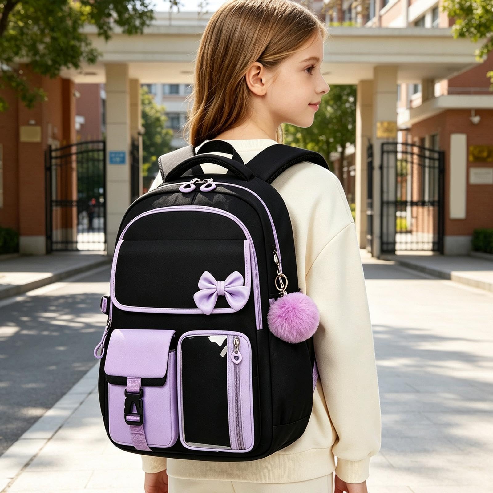 Zaino Per Bambine Con Lunch Box 3 Pezzi Con Regolabile E Grande Capacità | Zaino Scolastico Casual Per Bambina Per Studentesse Pendolari Viaggio Portafoglio Abbigliamento E Libri Di
