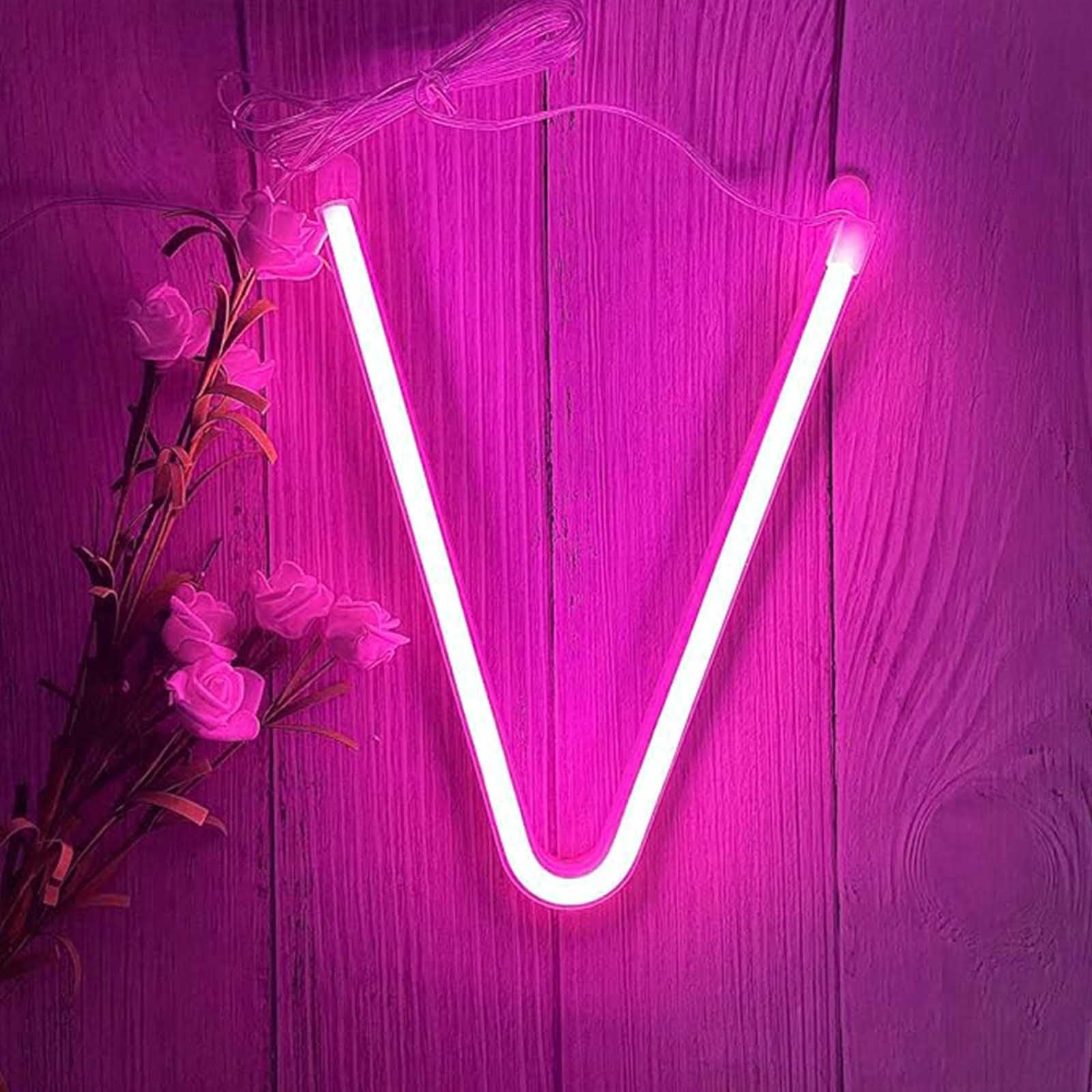 Aesthetic Pink Neon Light for Her Girls Room Wall Decor & Photo Booth Backdrop Custom Letter Sign with USB Cord Birthday Gift for Women Teen(Letters V) — image 1