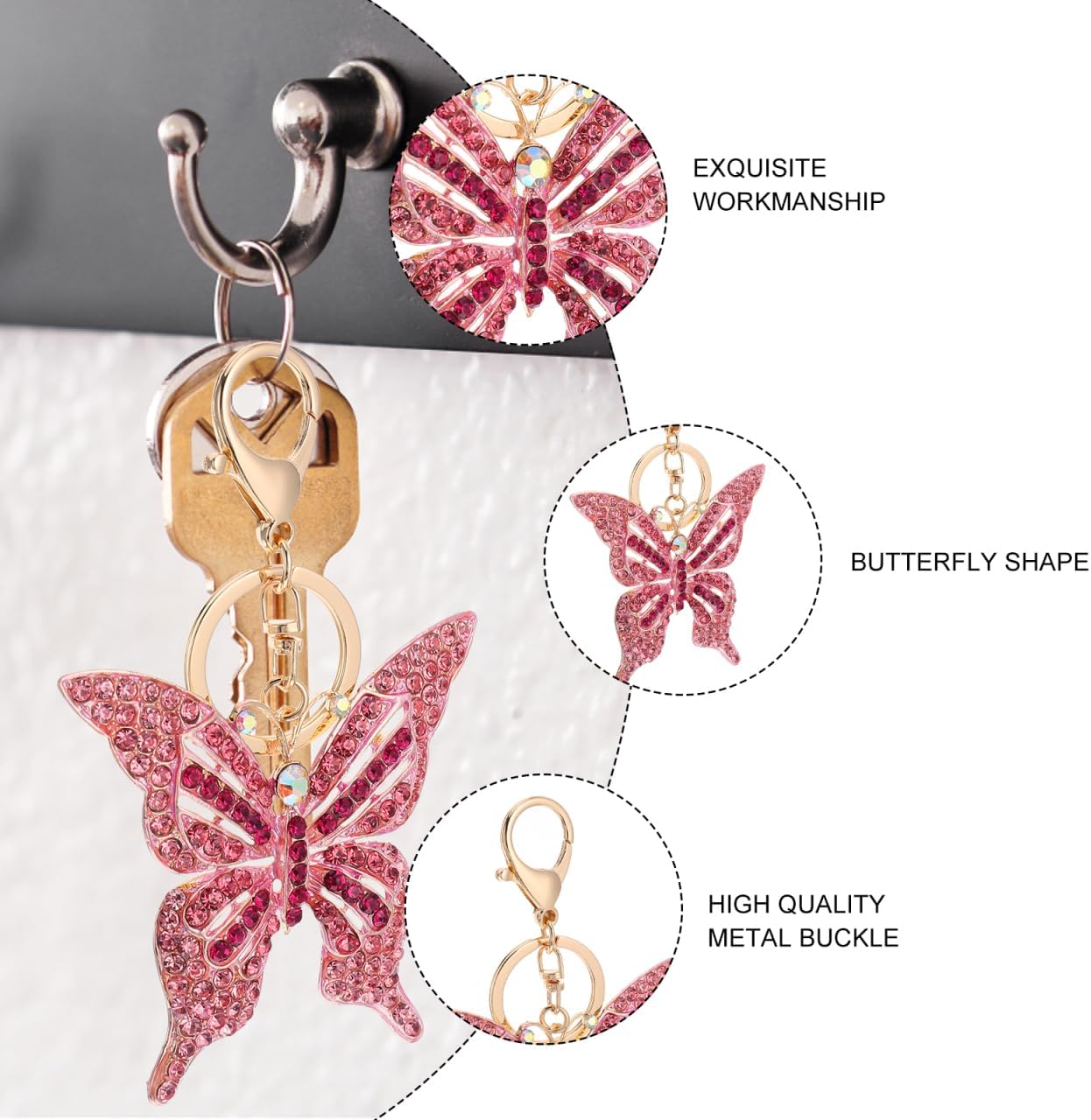 ABOOFAN Butterfly Keychain Purse Chain Charm 5.31" x 3.54" Sparkling Alloy Key Chain with Artificial Rhinestones Women Bag Decoration Accessory - Image 5