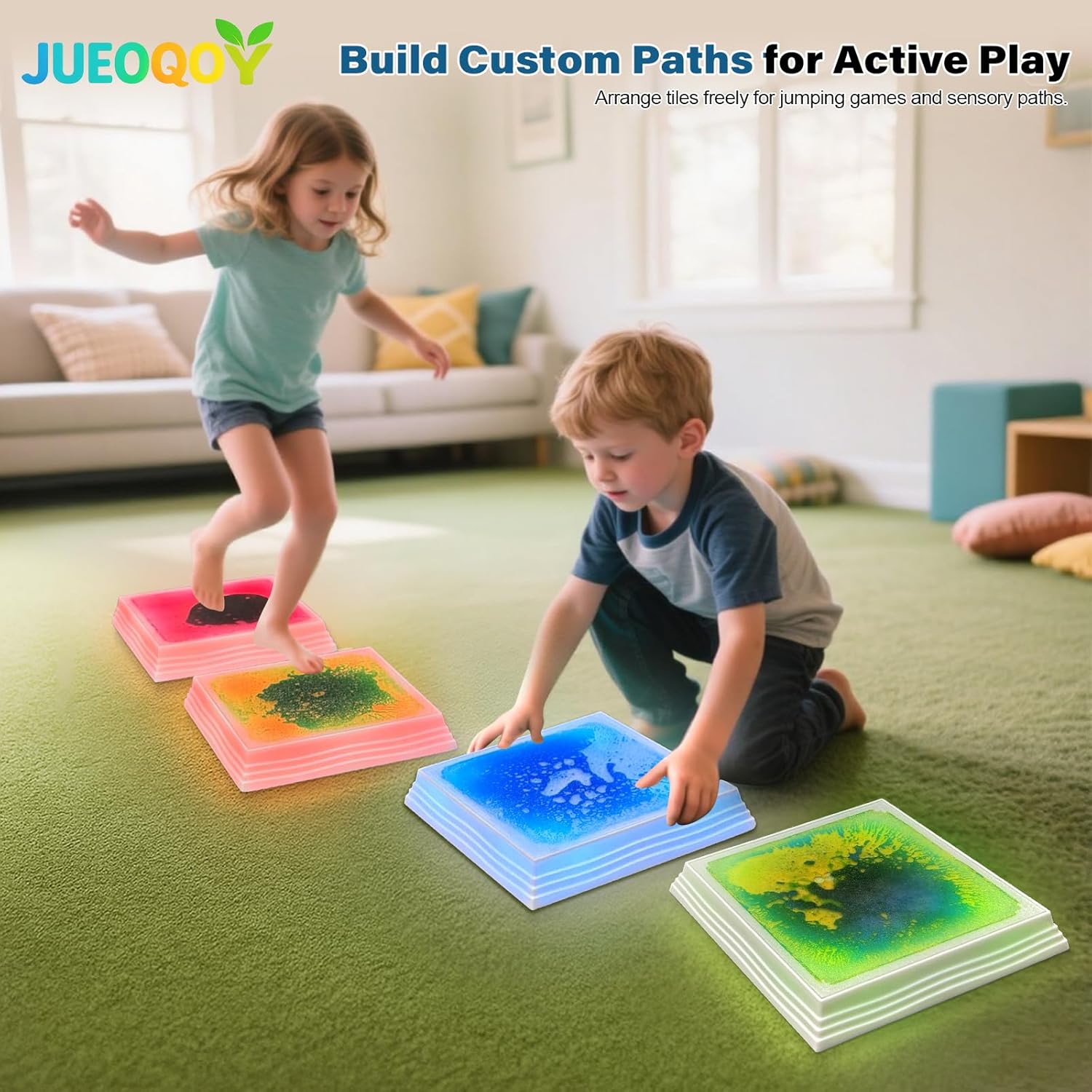 Liquid Light-Up Stepping Stones for Kids Ages 3+ – Touch-Activated 7-Color LED Sensory Balance Stones for Obstacle Course, Sensory Path and Calm Corner Play (6-Pack)