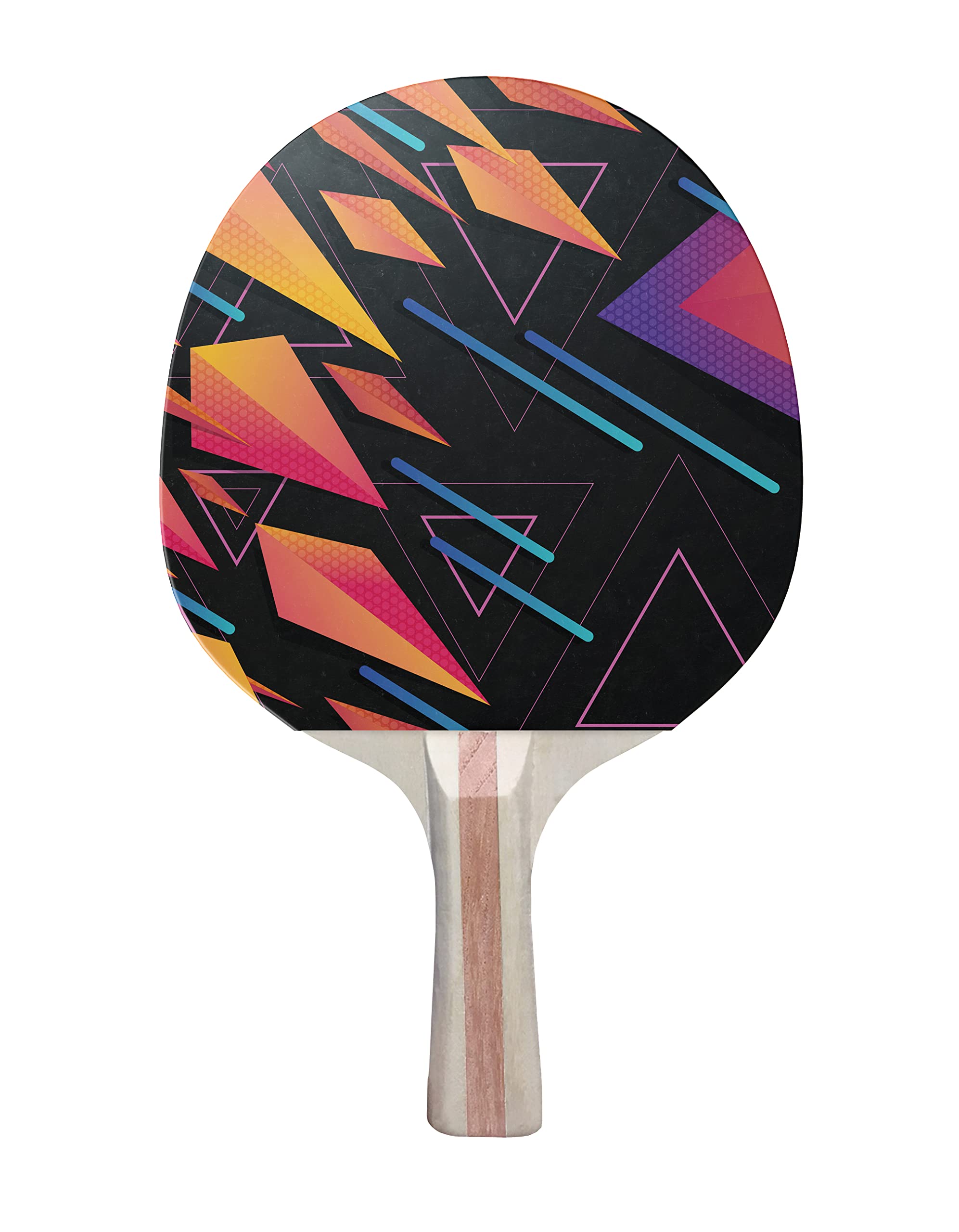 TigerTail Sports Polygons Colorful Design Ping Pong Paddle, Premium 5 Ply Table Tennis Racket (Red on Back)