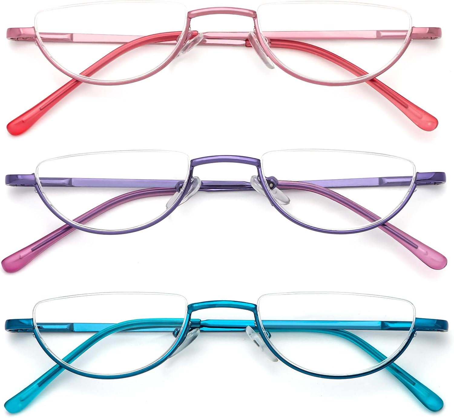MMOWW 3 Pack Half Frame Reading Glasses for Women Men Slim Half Moon Lens Readers Semi Rimless Metal Frame Spring Hinges - Image 2