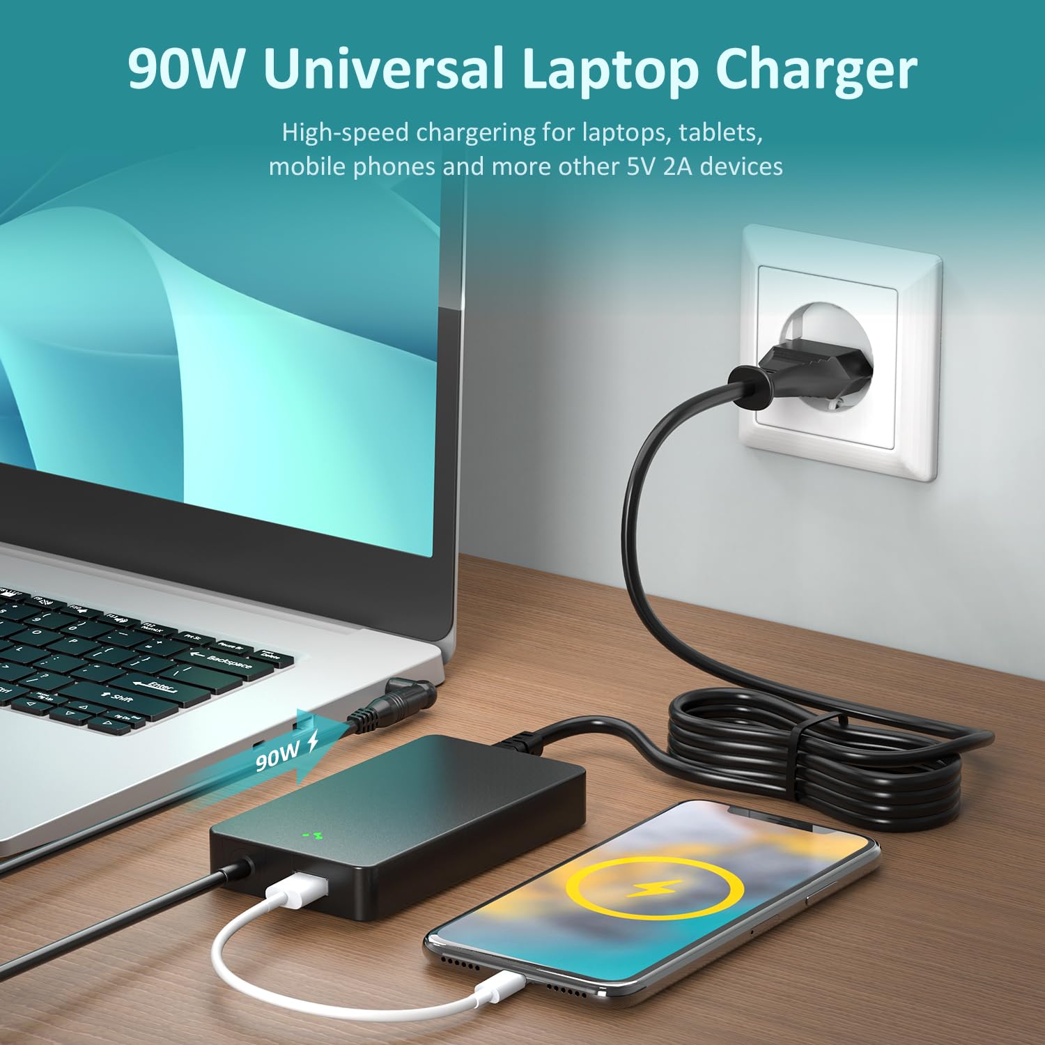 100W 90W 65W 45W Chargeur Universel PC Portable 12V, 15V, 18,5V 19V 19,5V 20V Adaptateur Alimentation Ordinateur pour HP Dell Toshiba IBM Lenovo Acer ASUS Samsung Sony Fujitsu, Pas de USB-C
