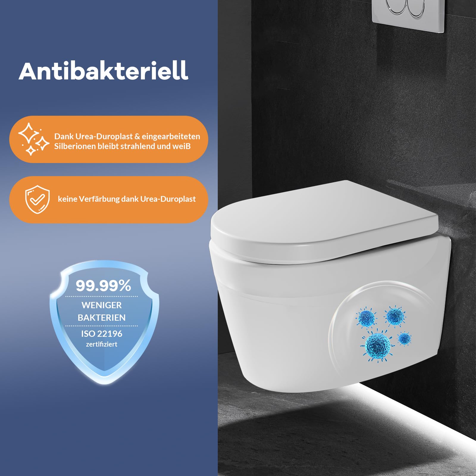 IDEALHOUSE Copriwater con abbassamento automatico, sedile WC con chiusura rapida, per bambini, facile da montare, coperchio rimovibile in termoindurente infrangibile, colore bianco, forma a D con
