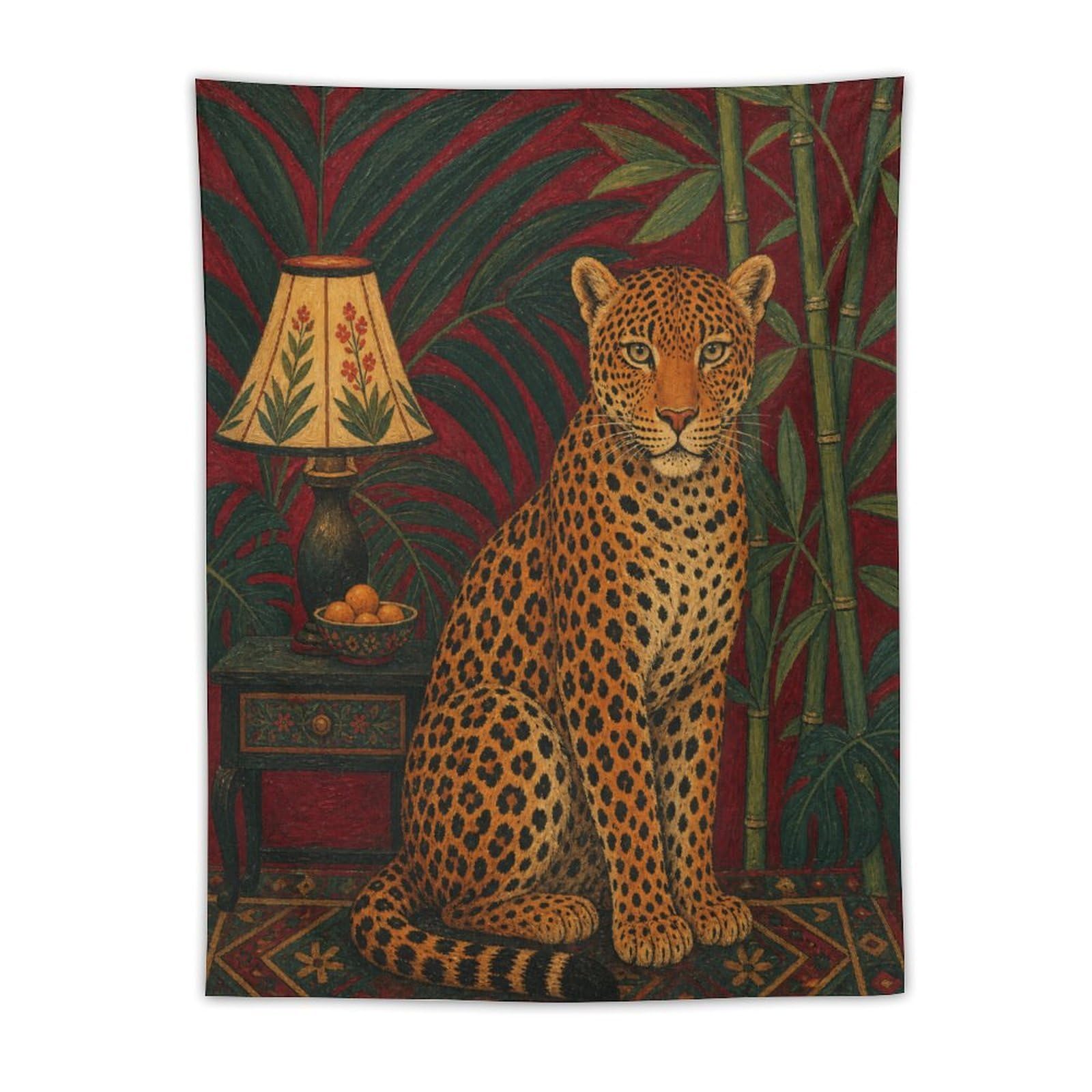 W7C8U2X3 Maximalist Leopard Wall Tapestry, Vintage Poster Style, Backdrop