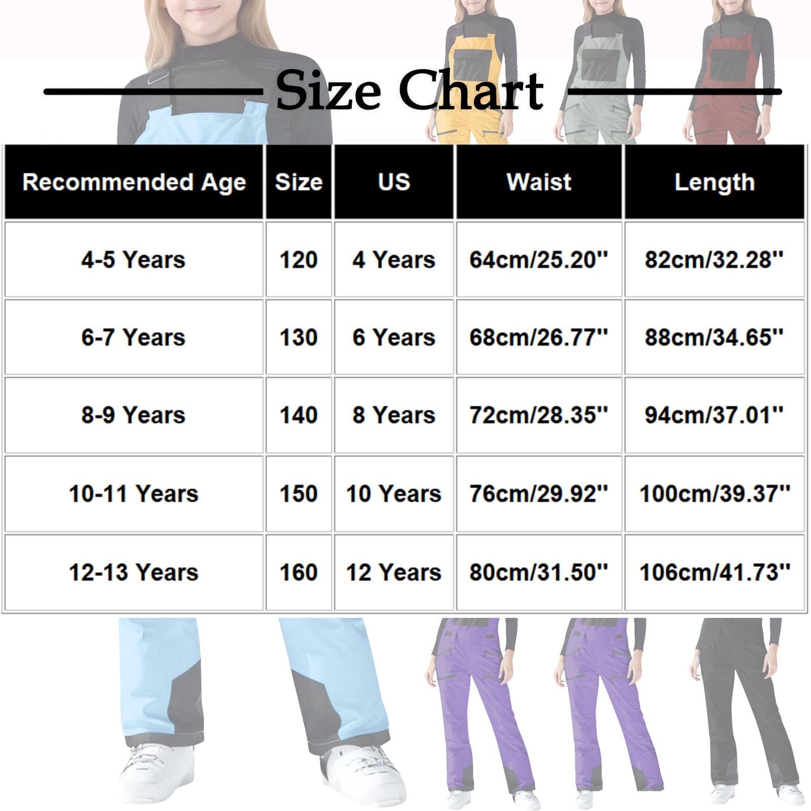 Skihose Kinder,Kinder Schneehose Mädchen Jungen Winter-Winddichte Ski-Overalls Verstellbarer Schneeanzug Skihose Mit Taschen