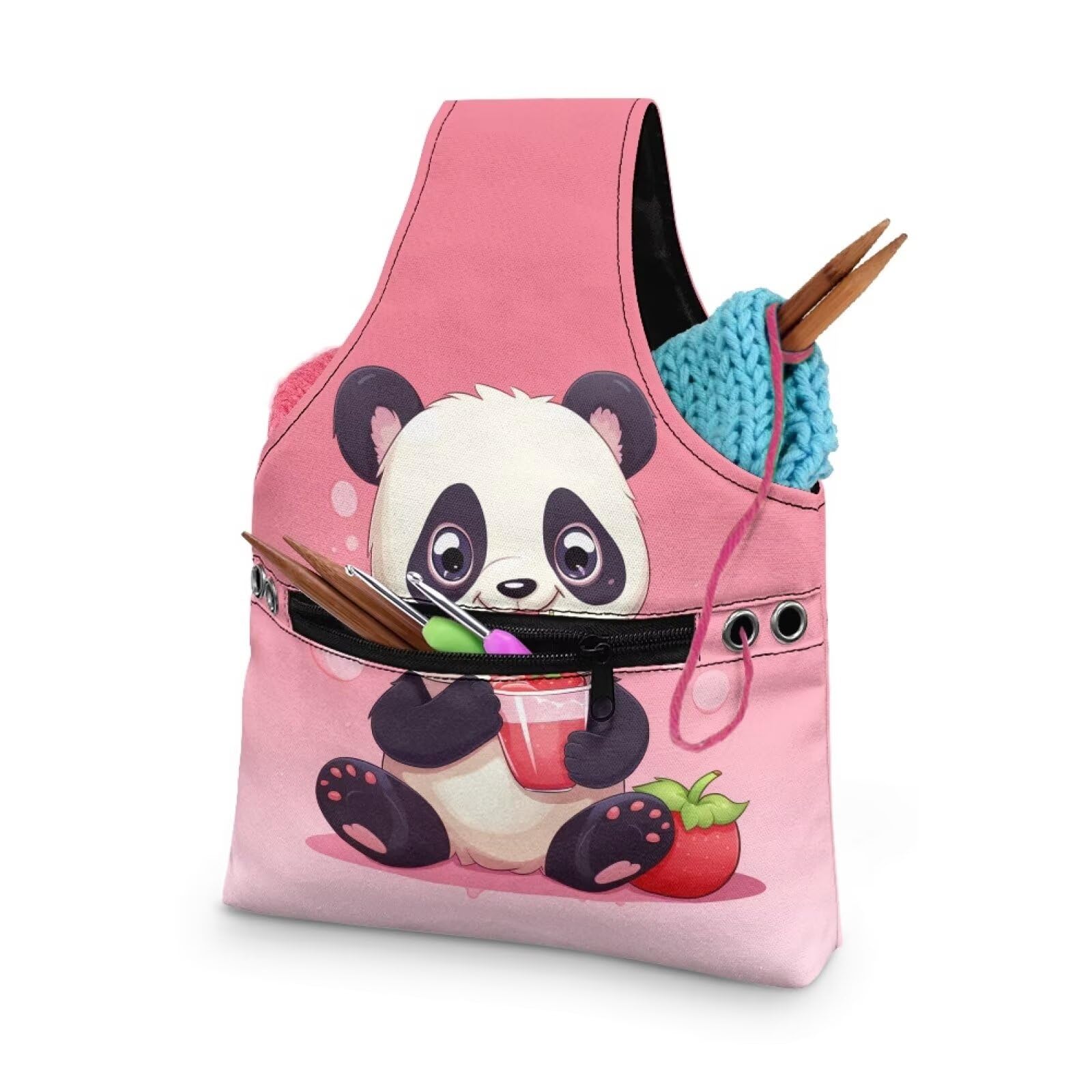 Panda Yarn Bags for Crocheting on the Go Strawberry Crochet Hook Organizer Knitting Bags nad Totes,Holding Yarn Crochet Hook Needles,Small