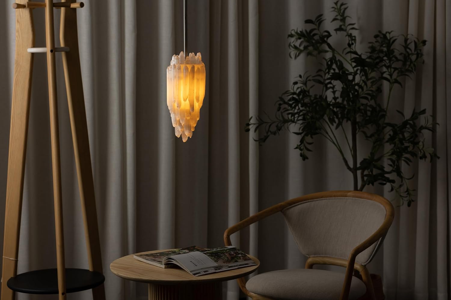 Luxury Selenite Crystal Healing Chandelier - Handcrafted Modern Mountain Peak Pendant Light for Gallery Living Rooms & Dining Areas High-End Lighting Fixture (Bulb Excluded)