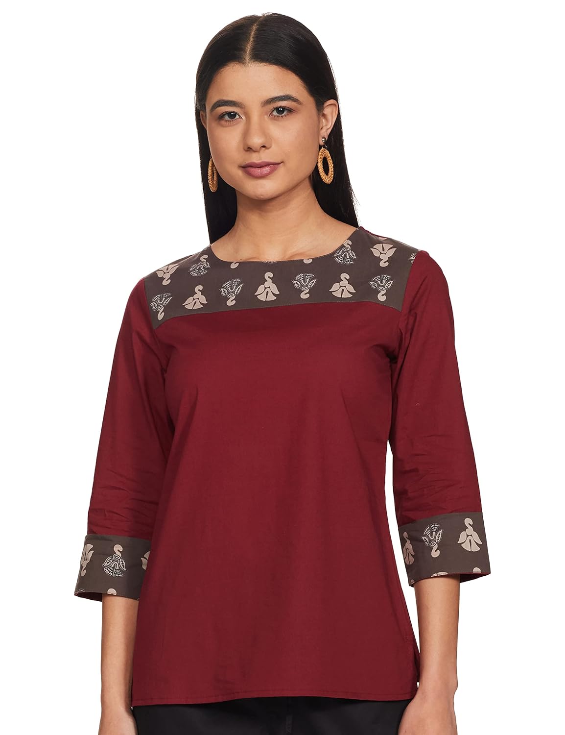 Amazon Brand – Myx Women’s Solid Straight Cotton Regular Fit Short Kurti