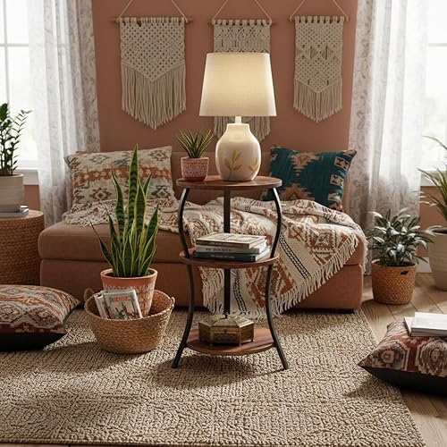 Miniatura 8 de Mesa auxiliar redonda, mesa auxiliar de 3 niveles con estante de almacenamiento para espacios estrechos y pequeños, mesa redonda para sofá, mesas