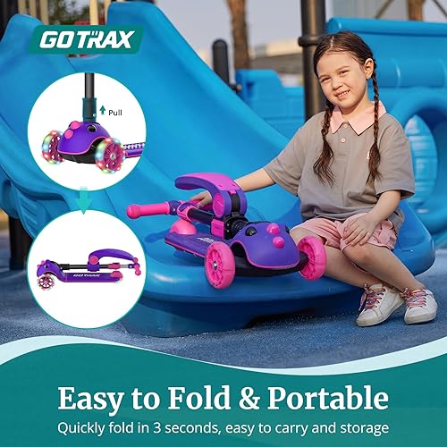Miniatura 4 de Gotrax KS3 Pro Folding Kick Scooter for Kids, One Key Removable Seat & 3 Extra Wide PU Light-Up Wheels and Anti-Slip Deck, Adjustable Height