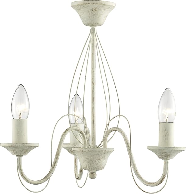 Lighting Collection 3 Light Semi-Flush Curved Arm Traditional Ceiling Fitting Brushed Cream/Gold