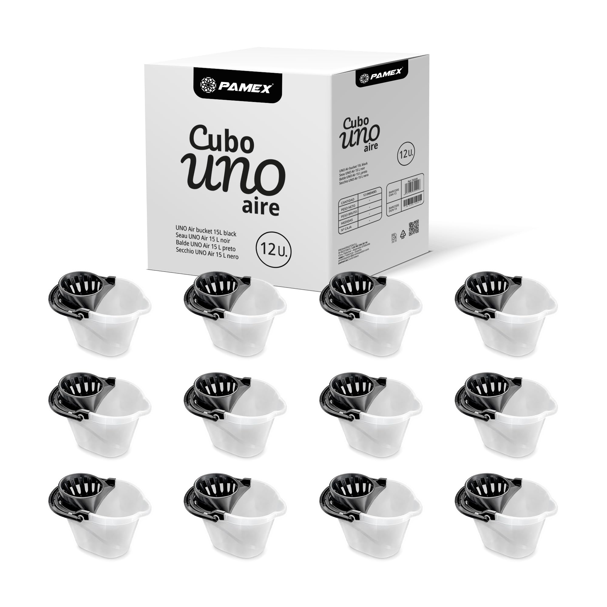 Pamex - Cubo 15L Aire con Escurridor - 12 Unidades (Negro)