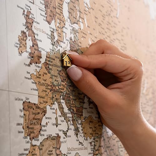 Miniatura 5 de Mapa del mundo en lienzo con tablero de corcho - Letras inglesas - Decoración decorativa de pared para todas las habitaciones - Cuadros en lienzo