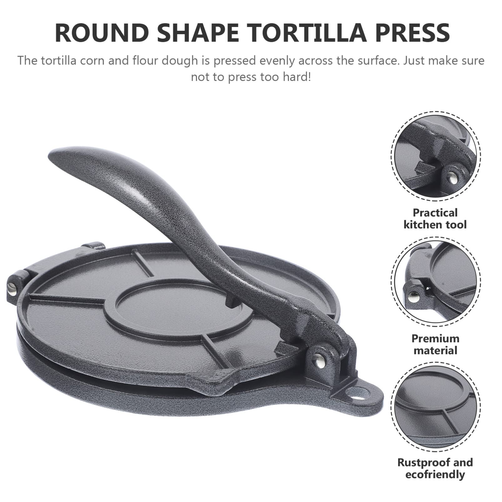 SOLUSTRE Tortilla Press 8'' - Aluminum Tortilla Press Maker Manual Roti Maker Dough Press Quesadilla Maker Empanada Maker Press Chapati To Rotate Pizza Press Grey