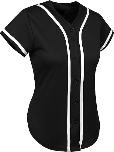 Hat and Beyond Camiseta de béisbol para mujer, con botones, de manga corta, para sóftbol, hecha en Estados Unidos