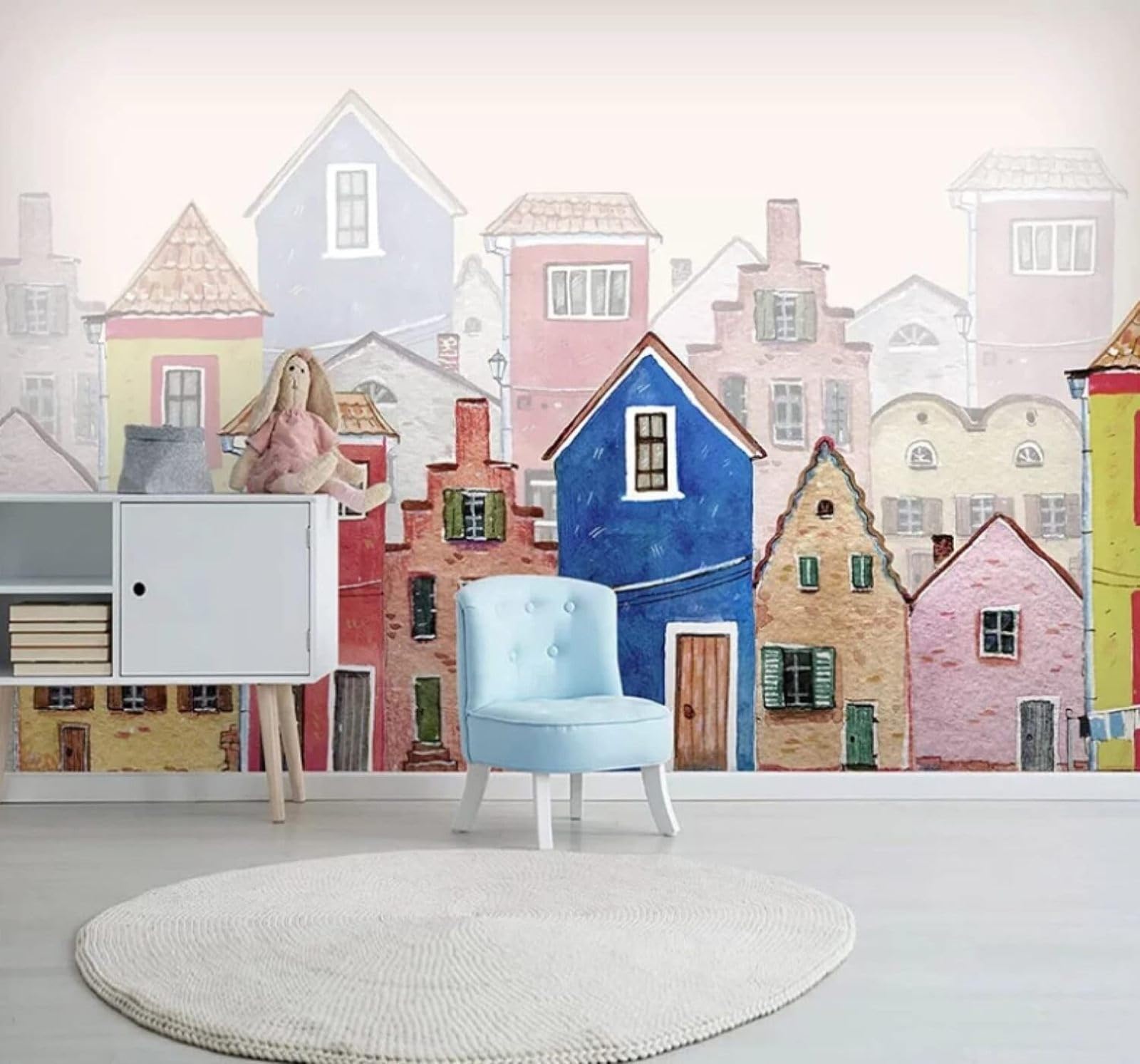 XLMING Cartoon Hand Drawn Colourful Houses Urban Architecture 3D Wallpaper Luxury Home Dining Decor Paste Sofa Living Room The Wall for Bedroom Mural-350cm×256cm